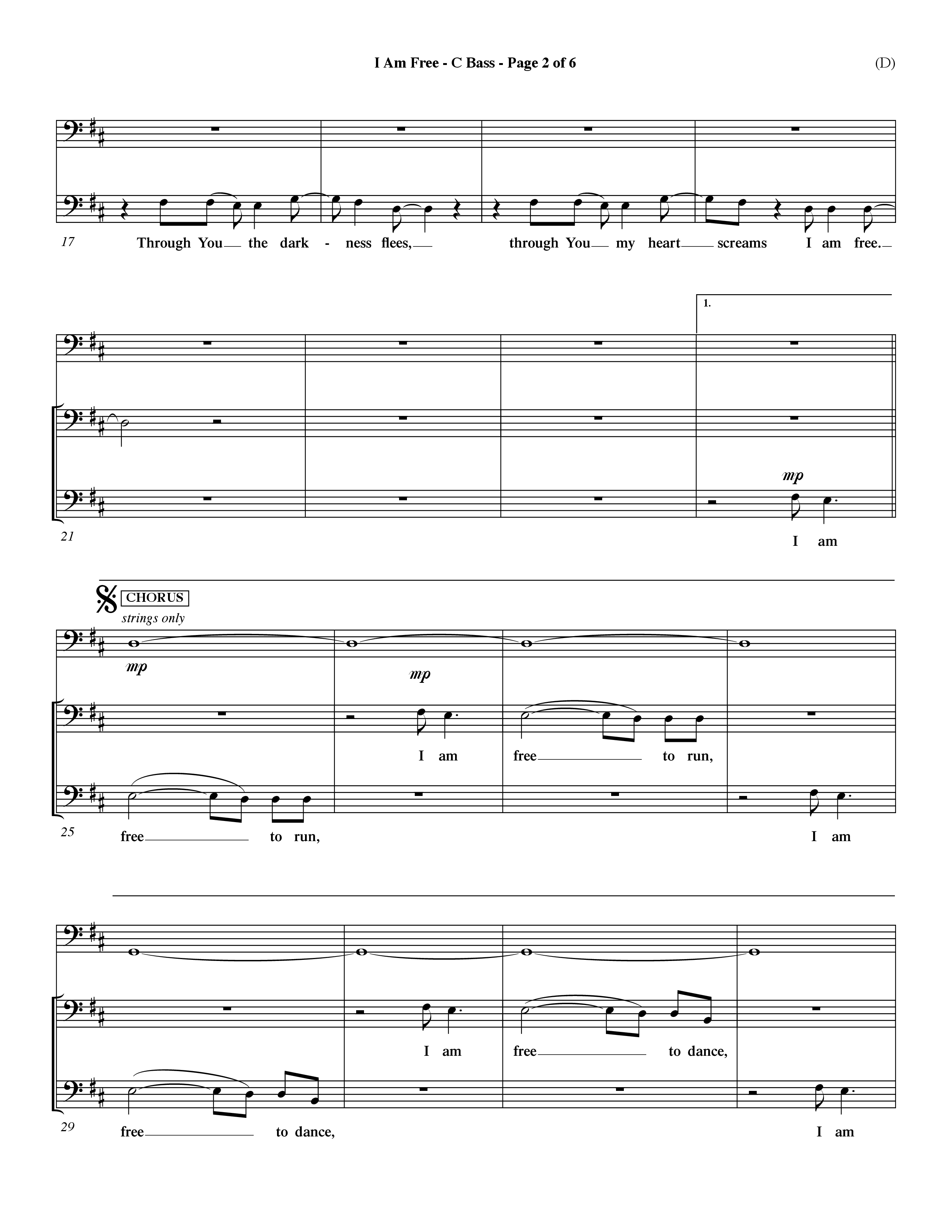 I Am Free (Choral Anthem SATB) Contrabass (Word Music Choral / Orch. Dave Williamson)