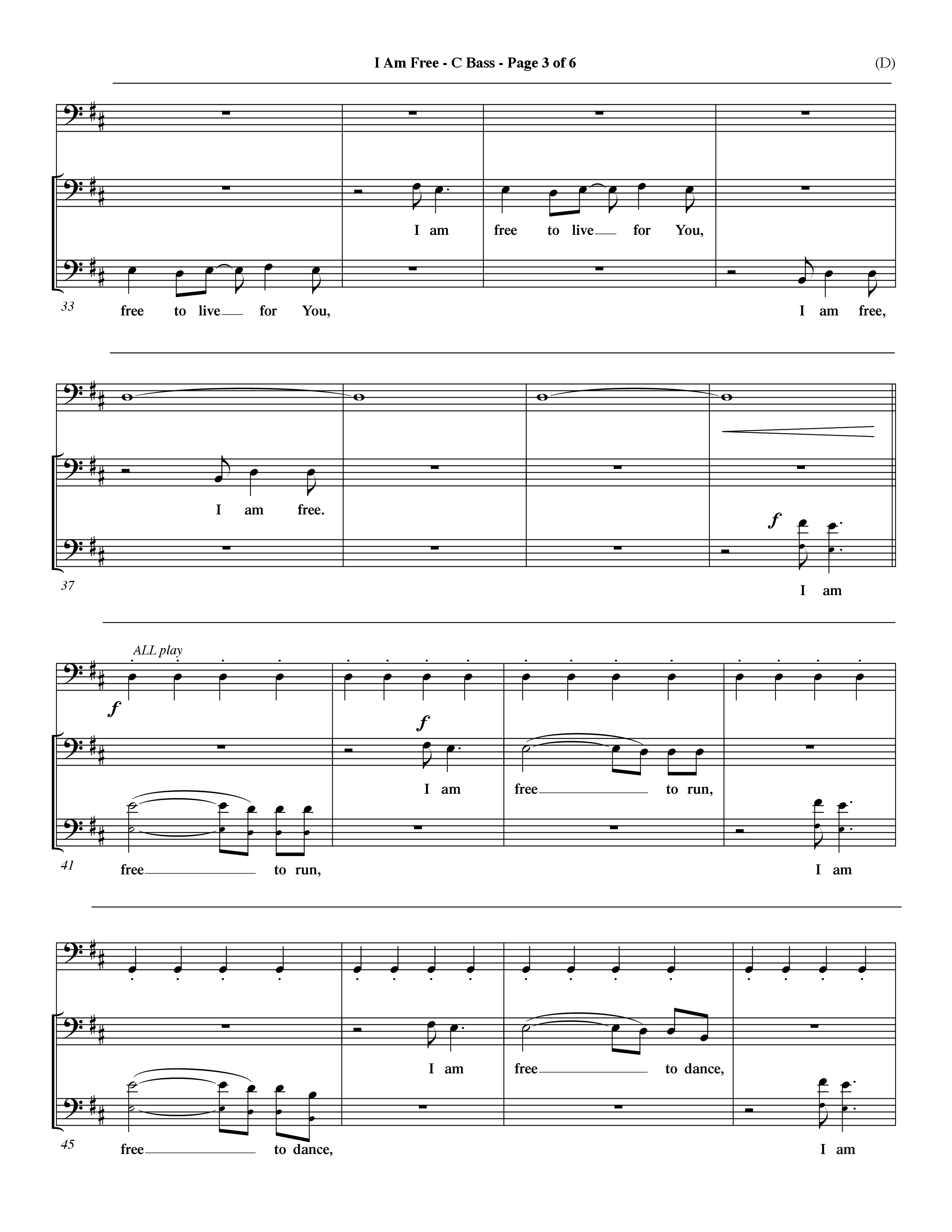 I Am Free (Choral Anthem SATB) Contrabass (Word Music Choral / Orch. Dave Williamson)