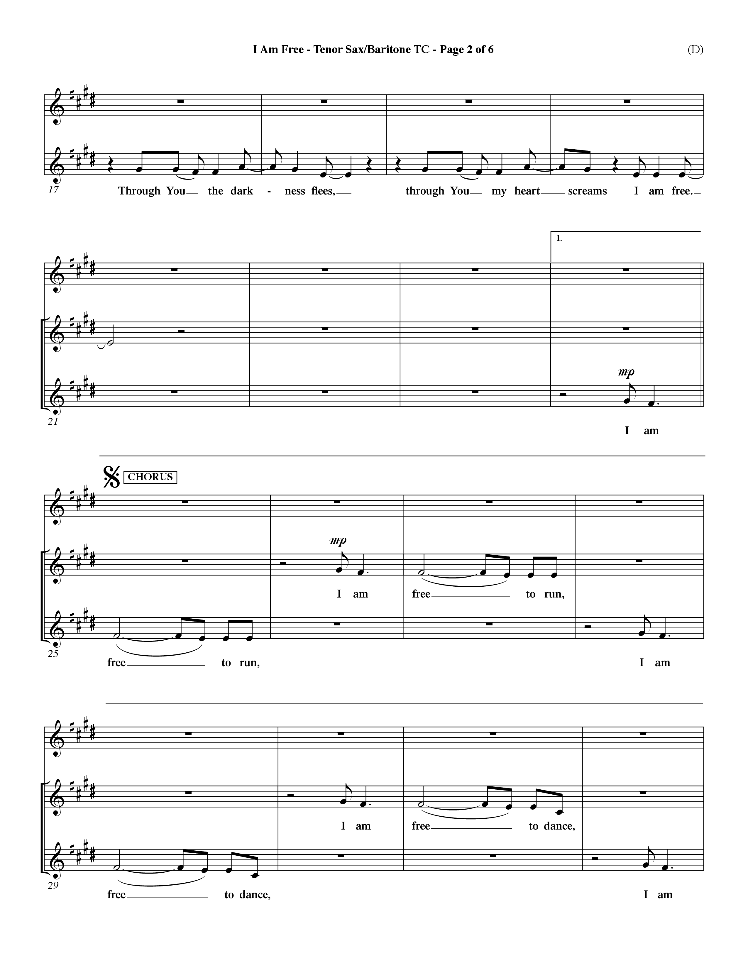 I Am Free (Choral Anthem SATB) Tenor Sax/Baritone T.C. (Word Music Choral / Orch. Dave Williamson)