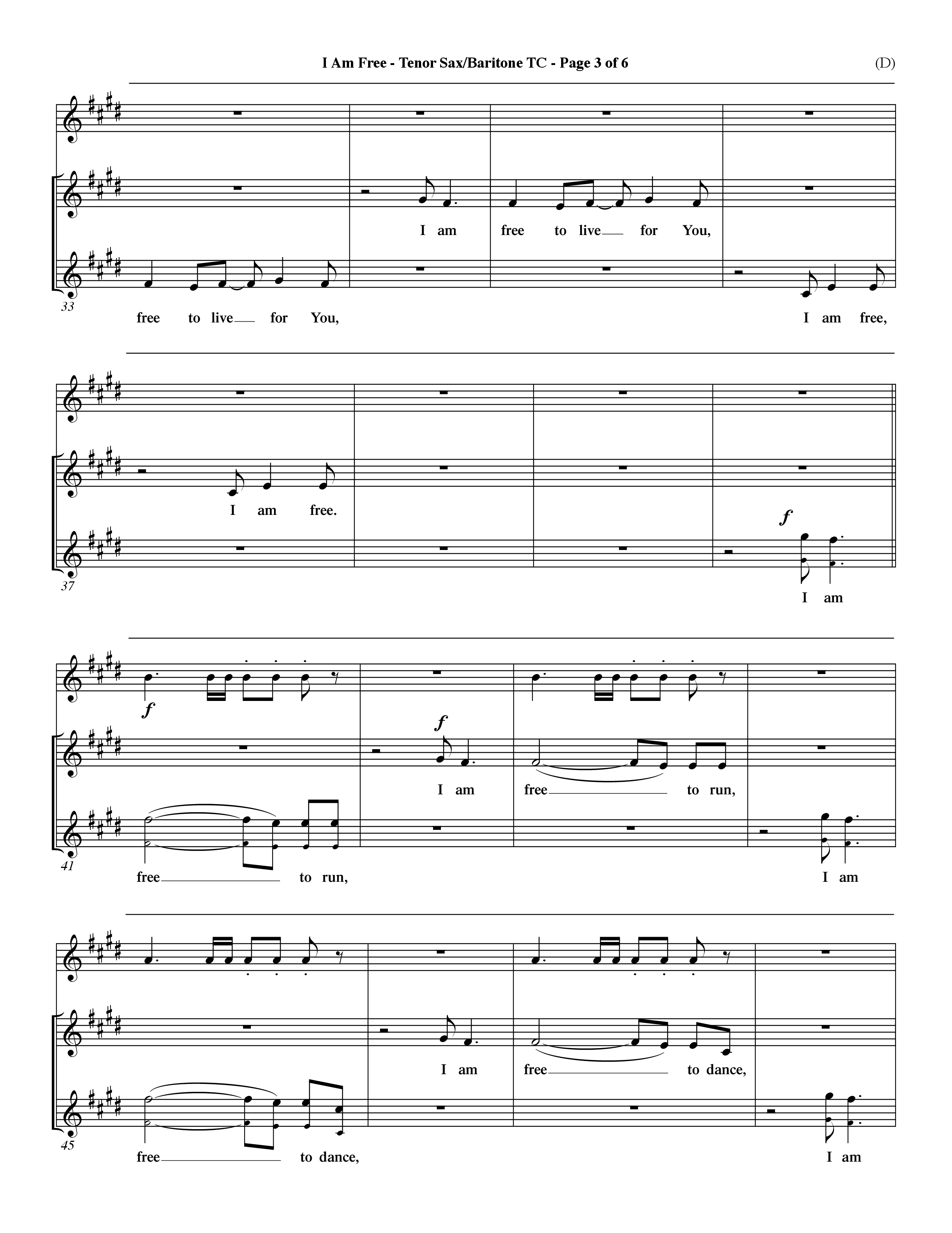 I Am Free (Choral Anthem SATB) Tenor Sax/Baritone T.C. (Word Music Choral / Orch. Dave Williamson)