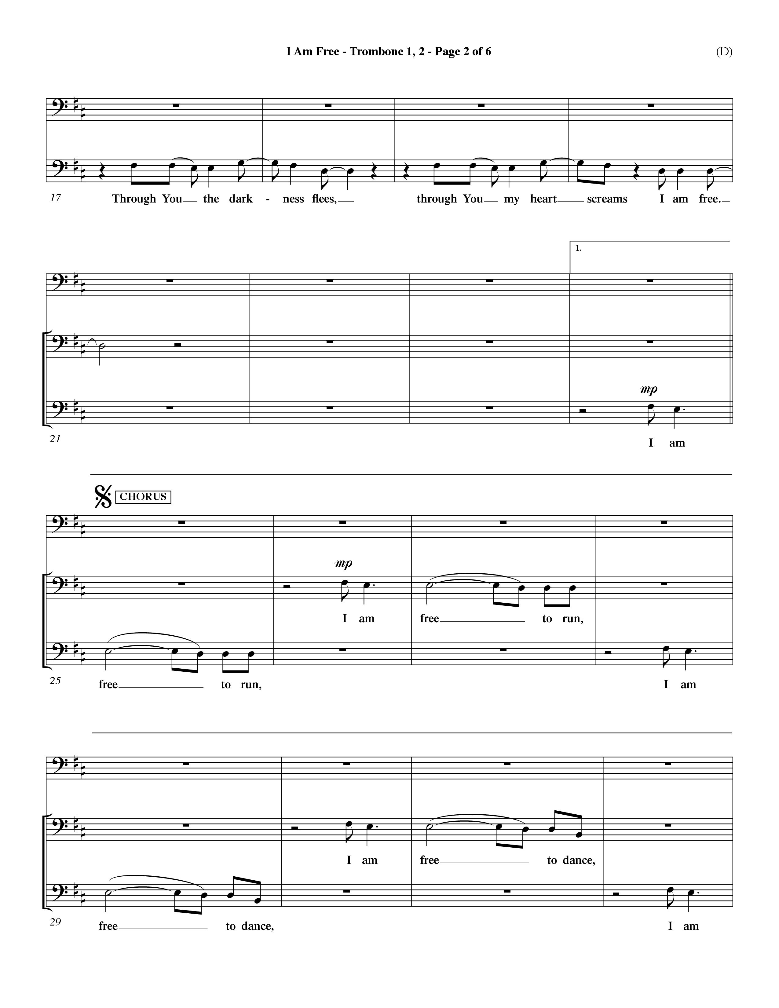 I Am Free (Choral Anthem SATB) Trombone 1/2 (Word Music Choral / Orch. Dave Williamson)