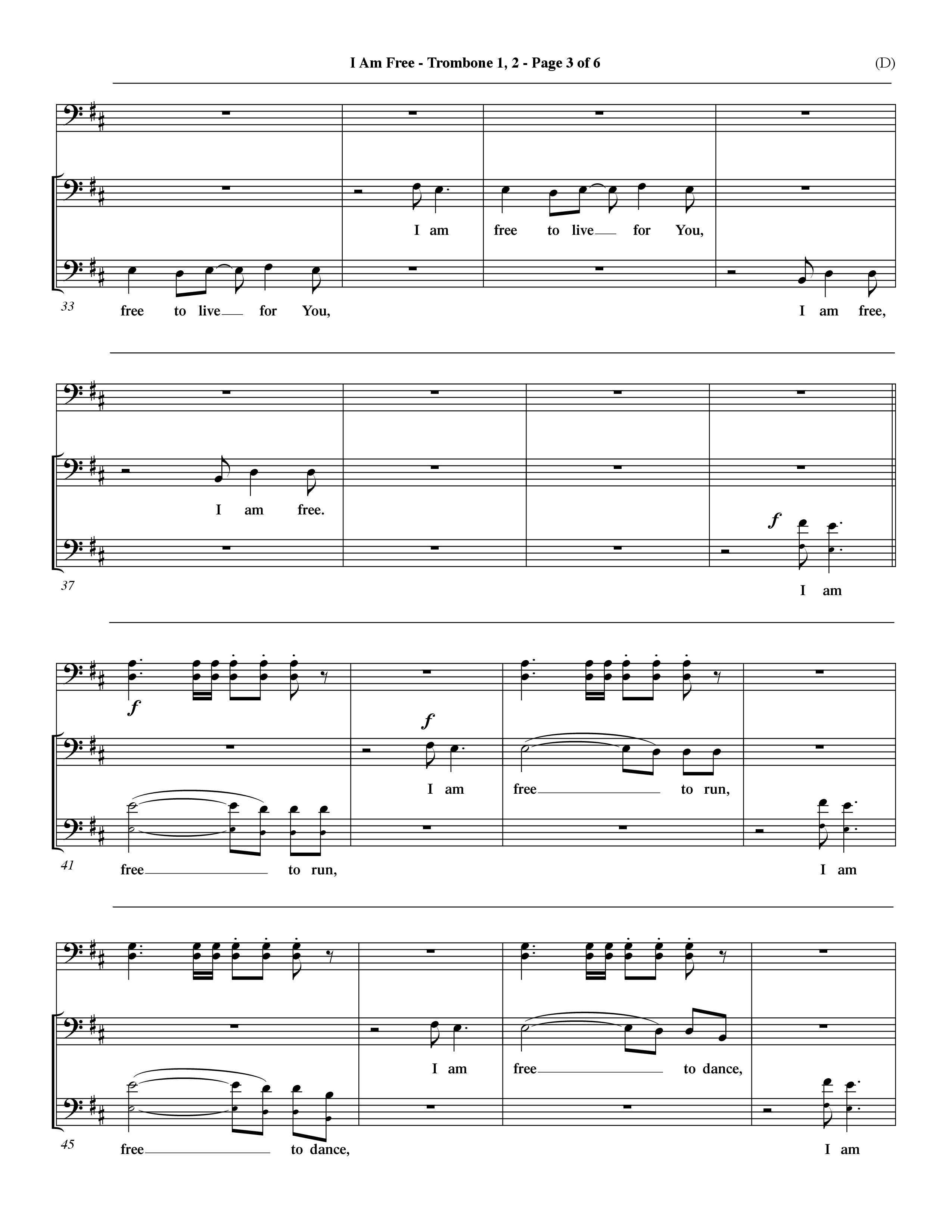 I Am Free (Choral Anthem SATB) Trombone 1/2 (Word Music Choral / Orch. Dave Williamson)