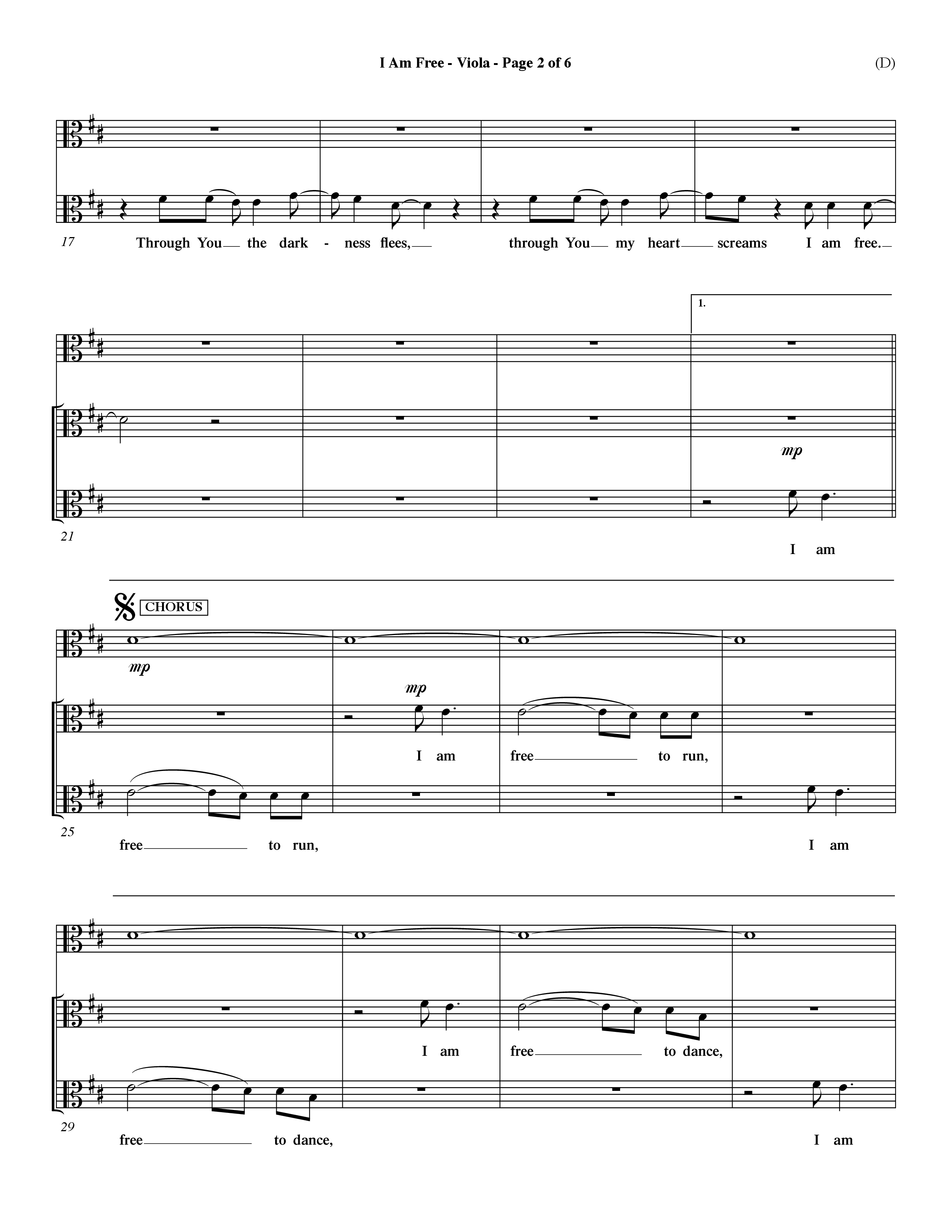 I Am Free (Choral Anthem SATB) Viola (Word Music Choral / Orch. Dave Williamson)
