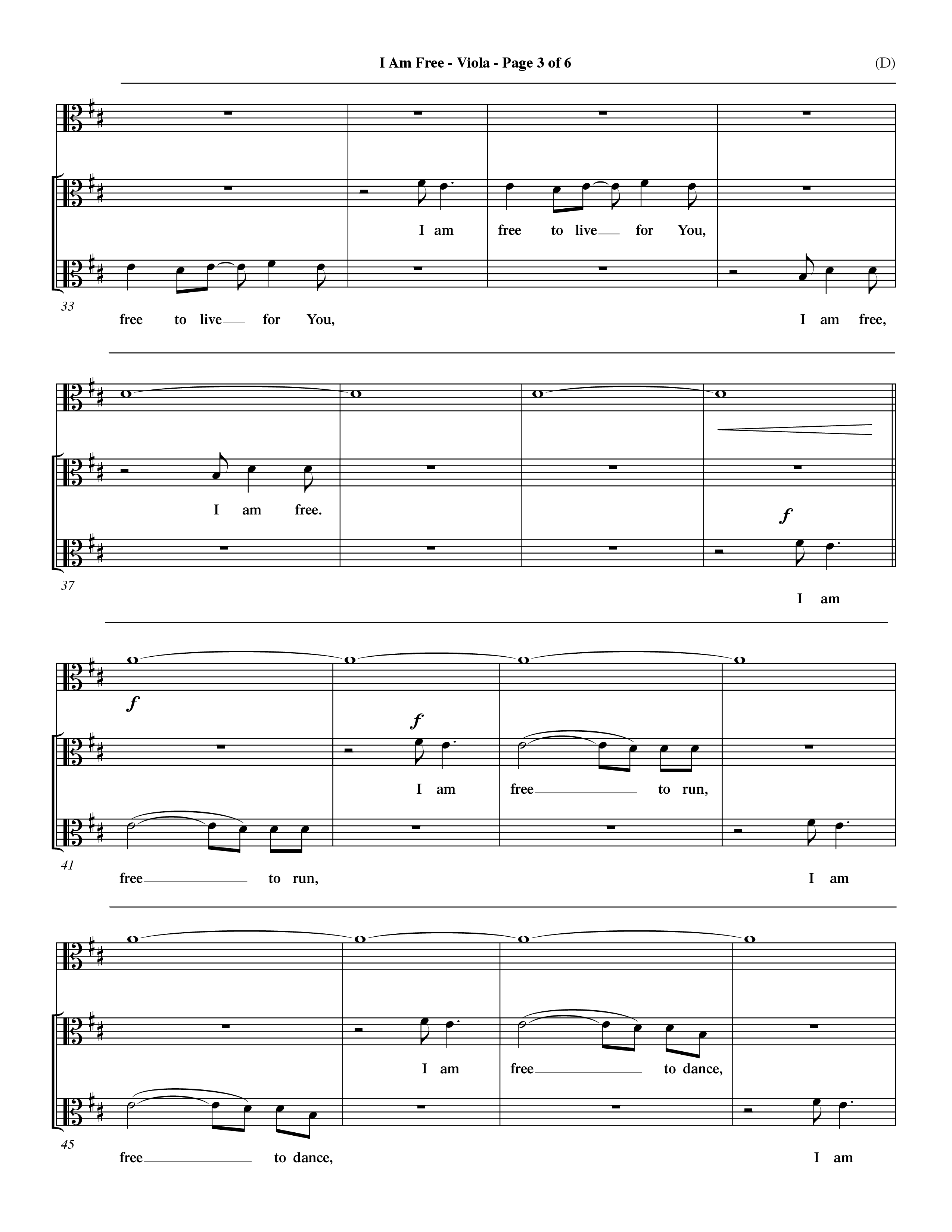 I Am Free (Choral Anthem SATB) Viola (Word Music Choral / Orch. Dave Williamson)