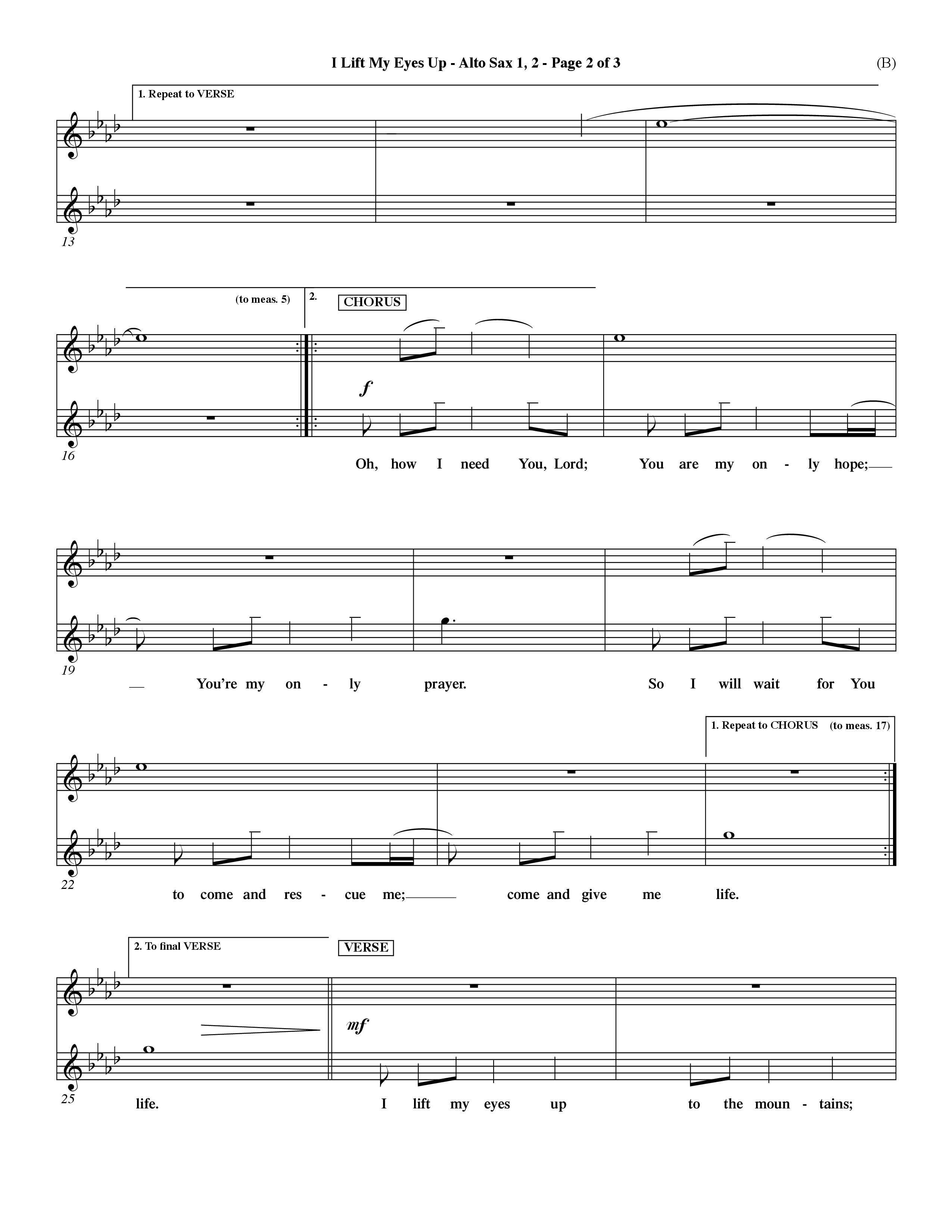 I Lift My Eyes Up (Choral Anthem SATB) Alto Sax 1/2 (Word Music Choral / Orch. Dave Williamson)