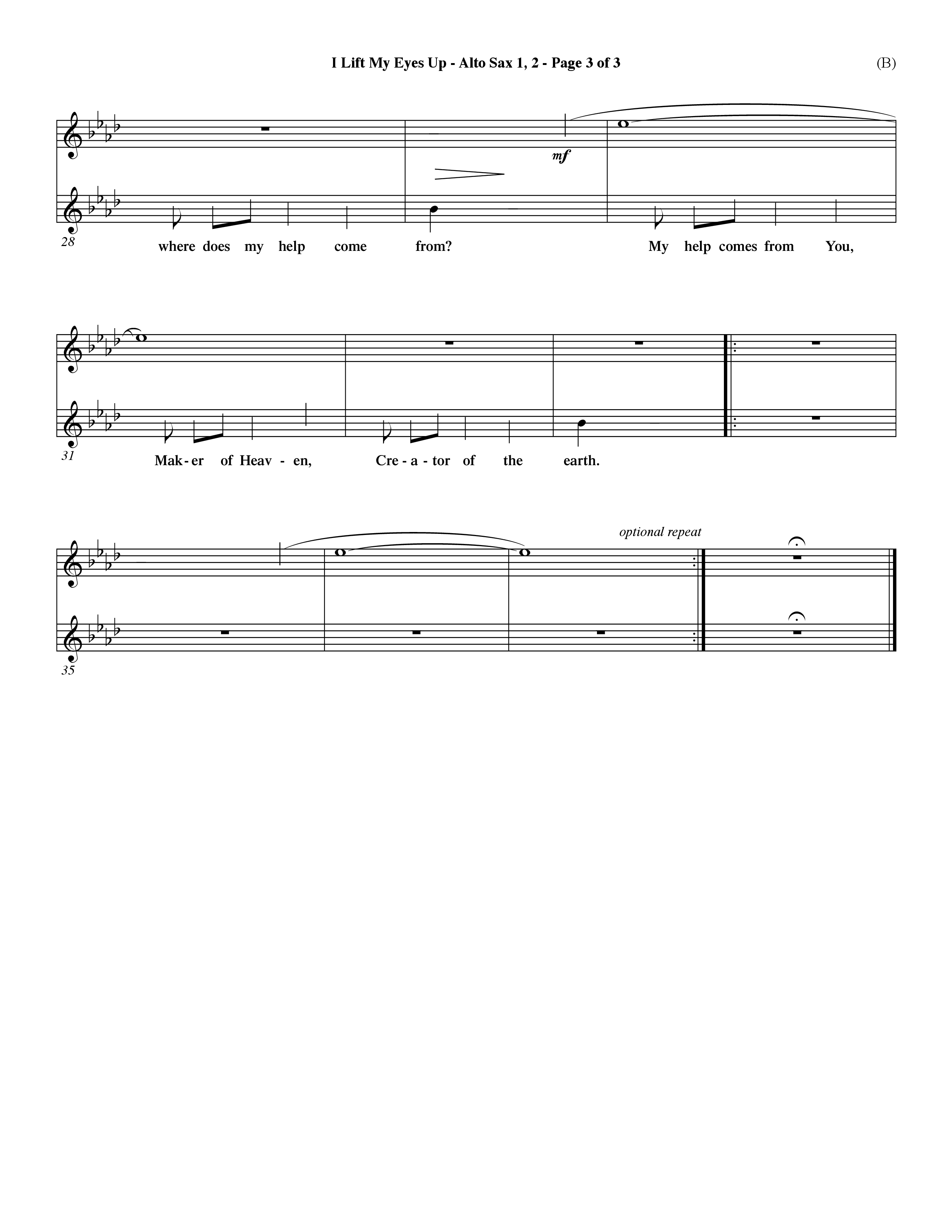 I Lift My Eyes Up (Choral Anthem SATB) Alto Sax 1/2 (Word Music Choral / Orch. Dave Williamson)