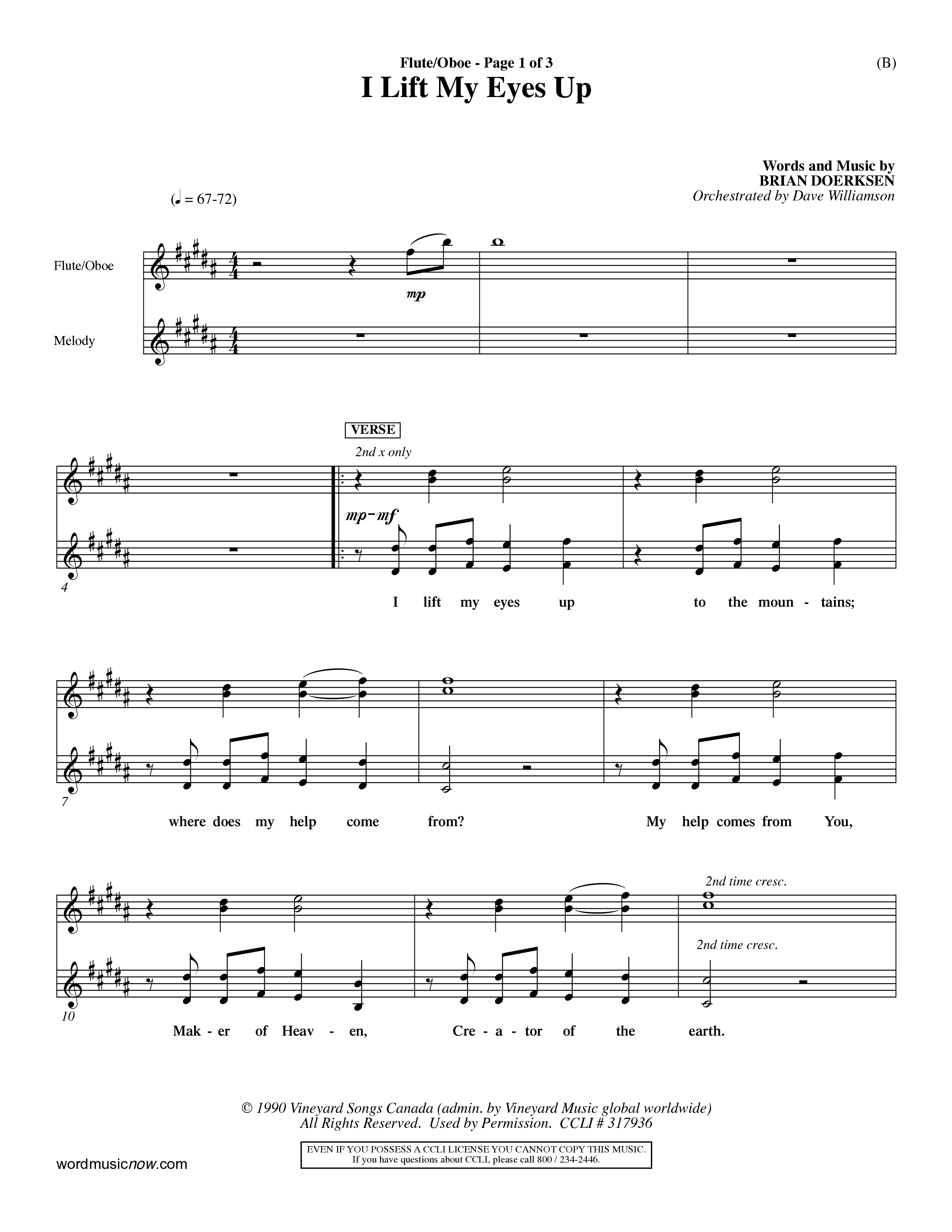 I Lift My Eyes Up (Choral Anthem SATB) Flute/Oboe (Word Music Choral / Orch. Dave Williamson)