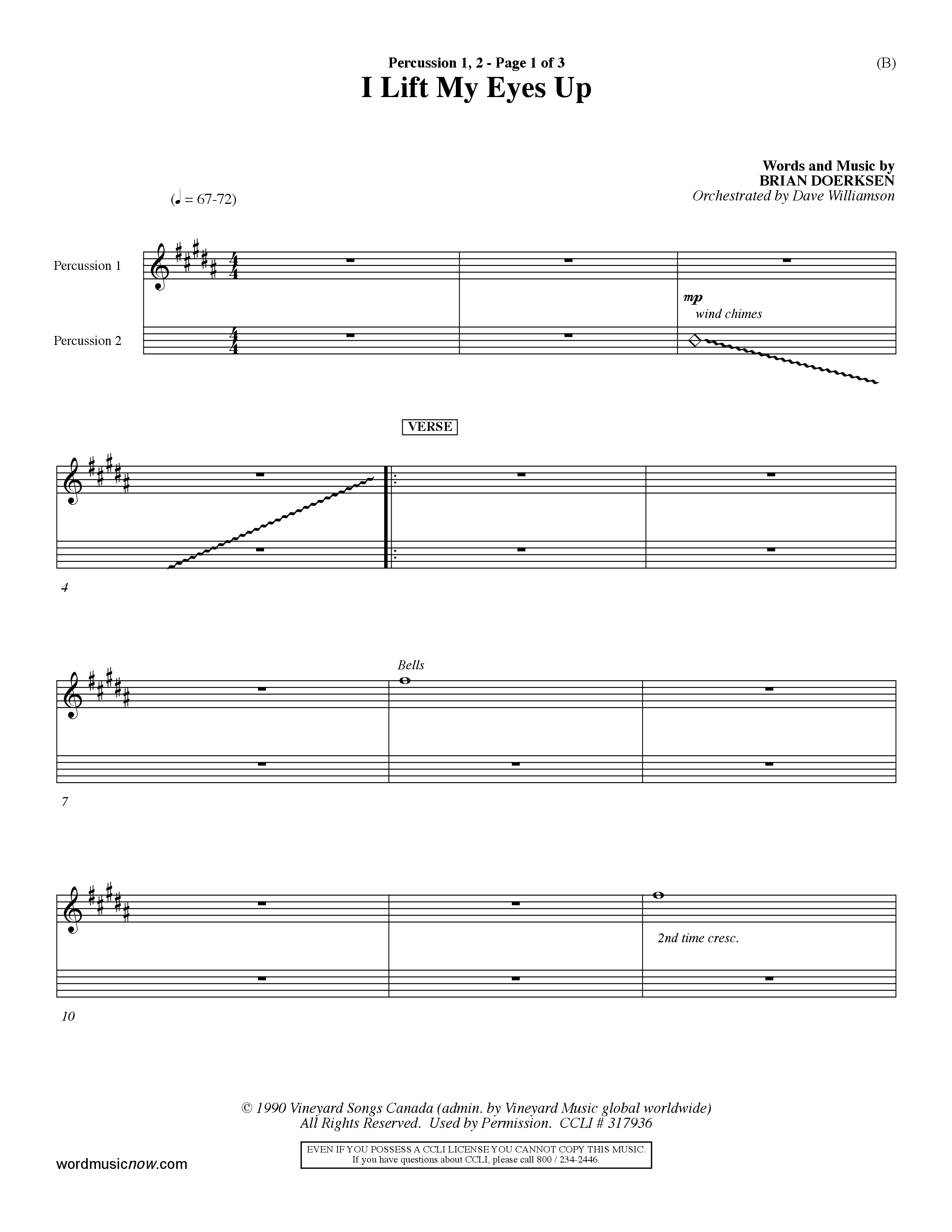 I Lift My Eyes Up (Choral Anthem SATB) Percussion 1/2 (Word Music Choral / Orch. Dave Williamson)