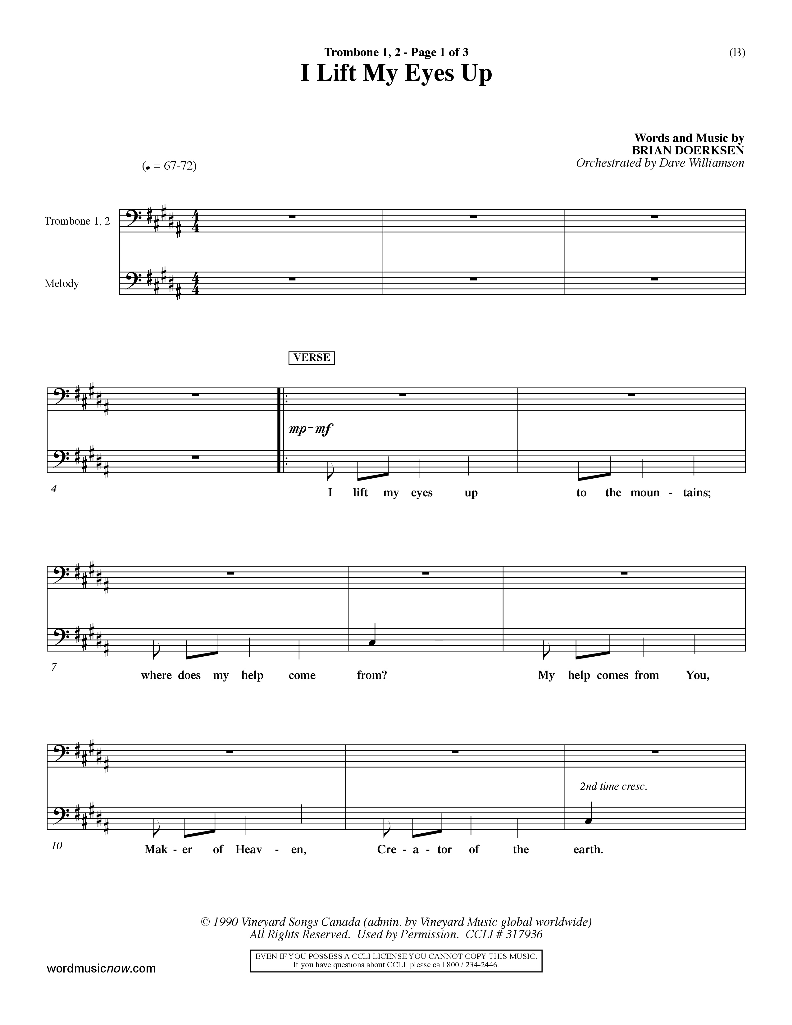 I Lift My Eyes Up (Choral Anthem SATB) Trombone 1/2 (Word Music Choral / Orch. Dave Williamson)