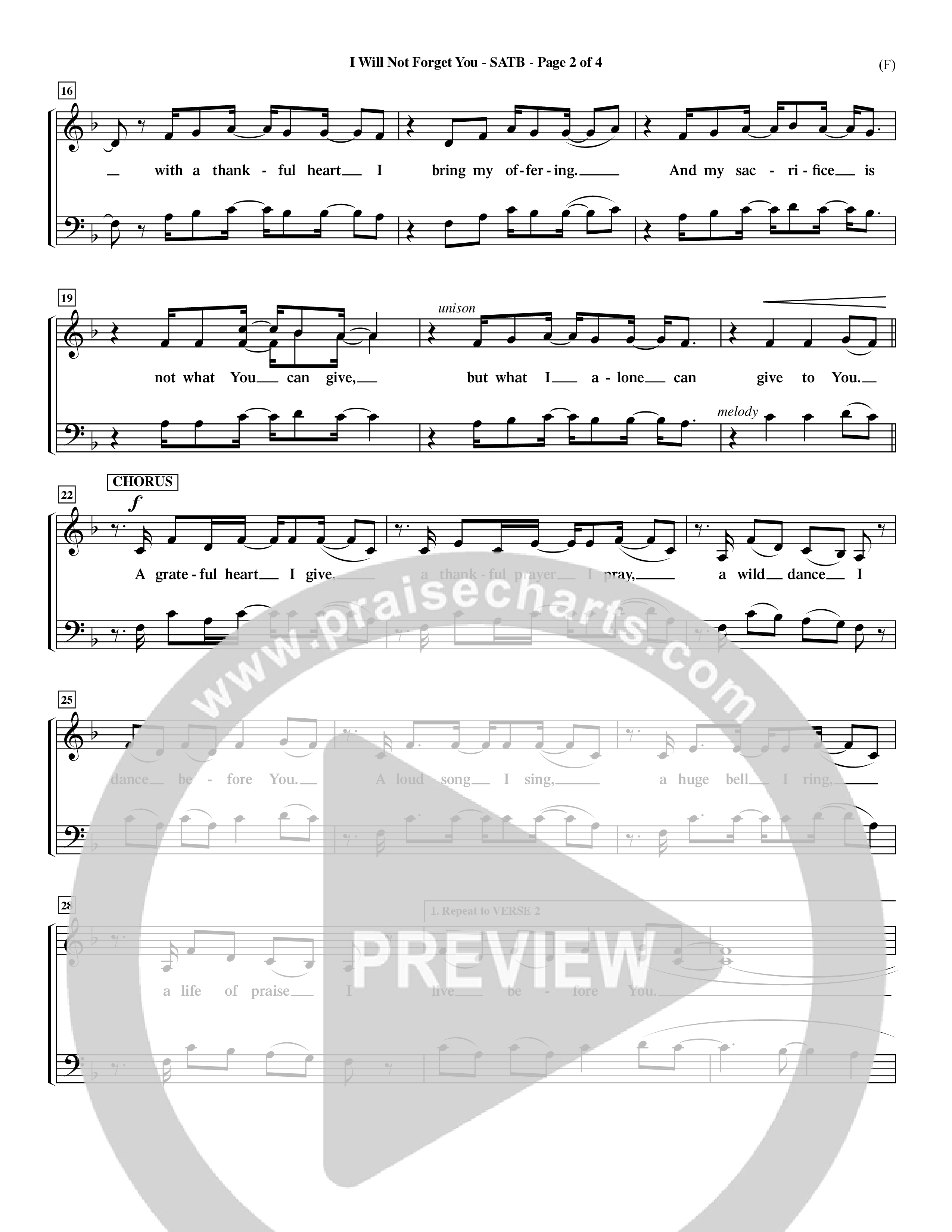 I Will Not Forget You (Choral Anthem SATB) Choir Sheet (SATB) (Word Music Choral / Orch. Dave Williamson)