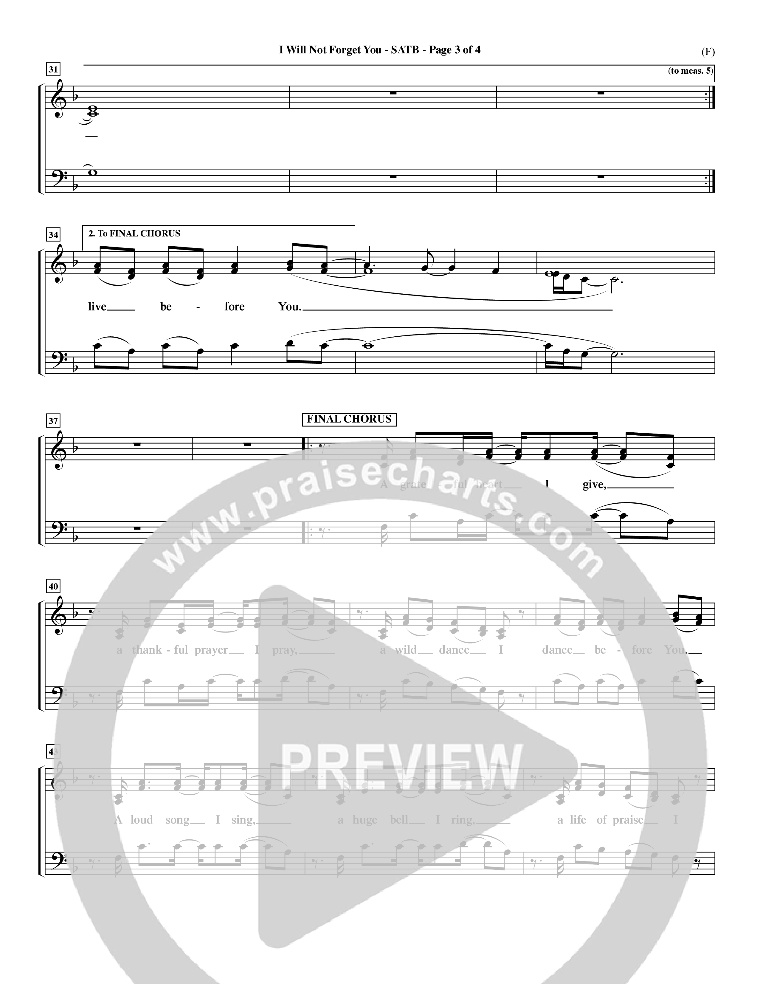 I Will Not Forget You (Choral Anthem SATB) Choir Sheet (SATB) (Word Music Choral / Orch. Dave Williamson)