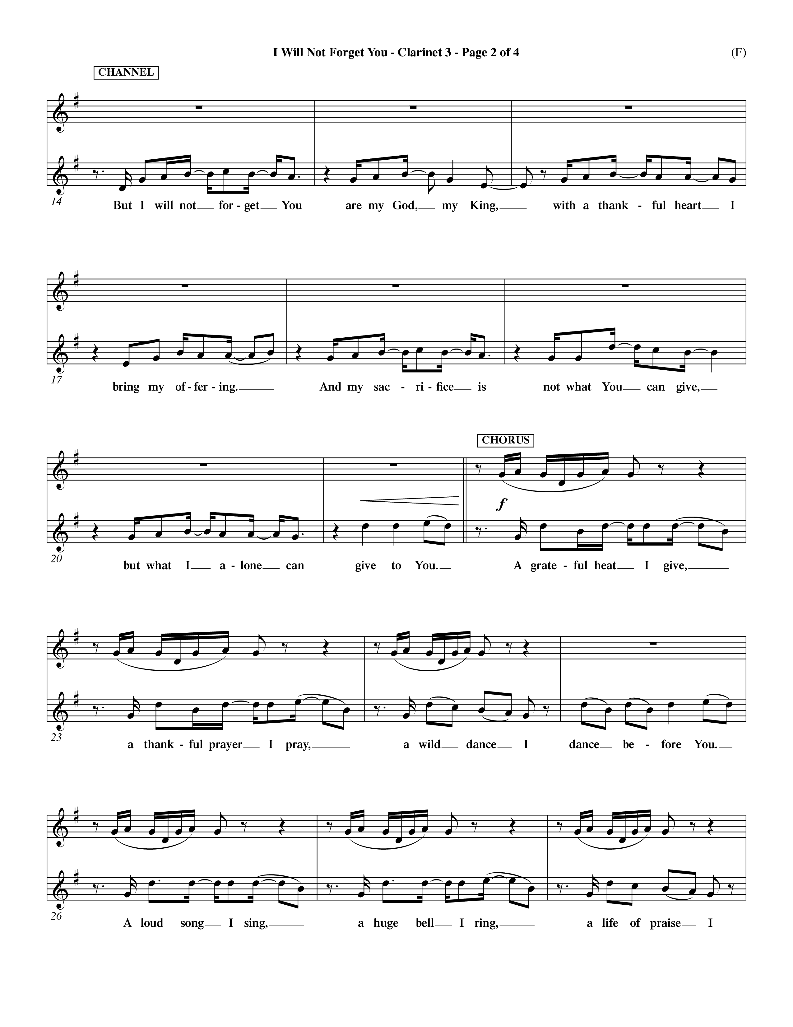 I Will Not Forget You (Choral Anthem SATB) Clarinet 3 (Word Music Choral / Orch. Dave Williamson)