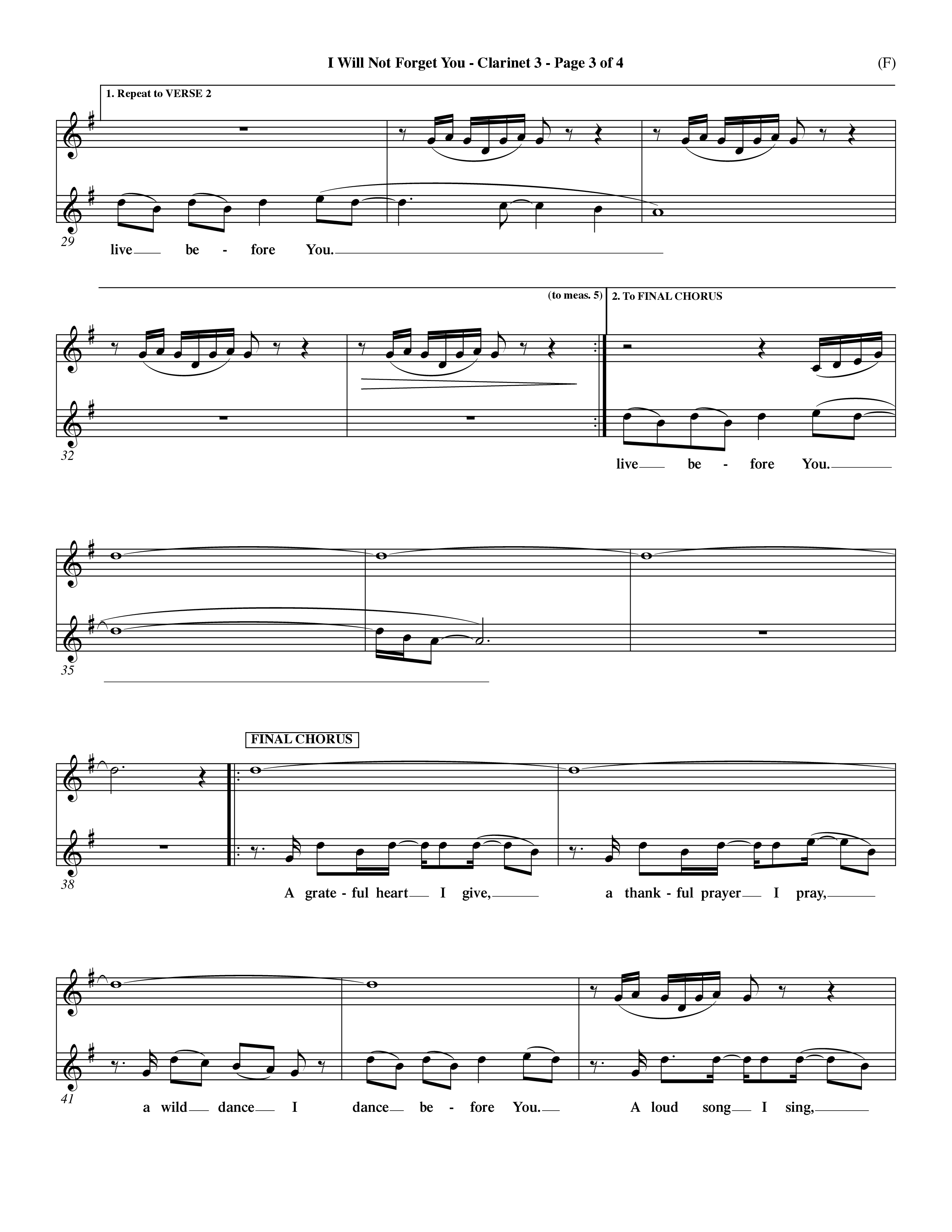I Will Not Forget You (Choral Anthem SATB) Clarinet 3 (Word Music Choral / Orch. Dave Williamson)