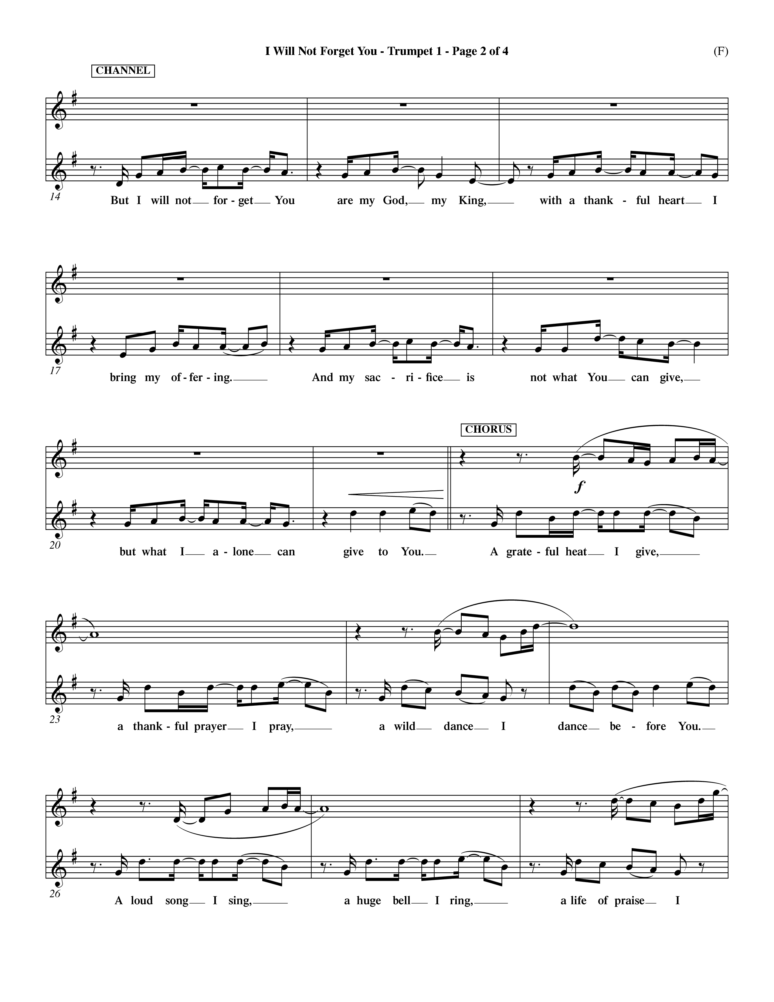 I Will Not Forget You (Choral Anthem SATB) Trumpet 1 (Word Music Choral / Orch. Dave Williamson)