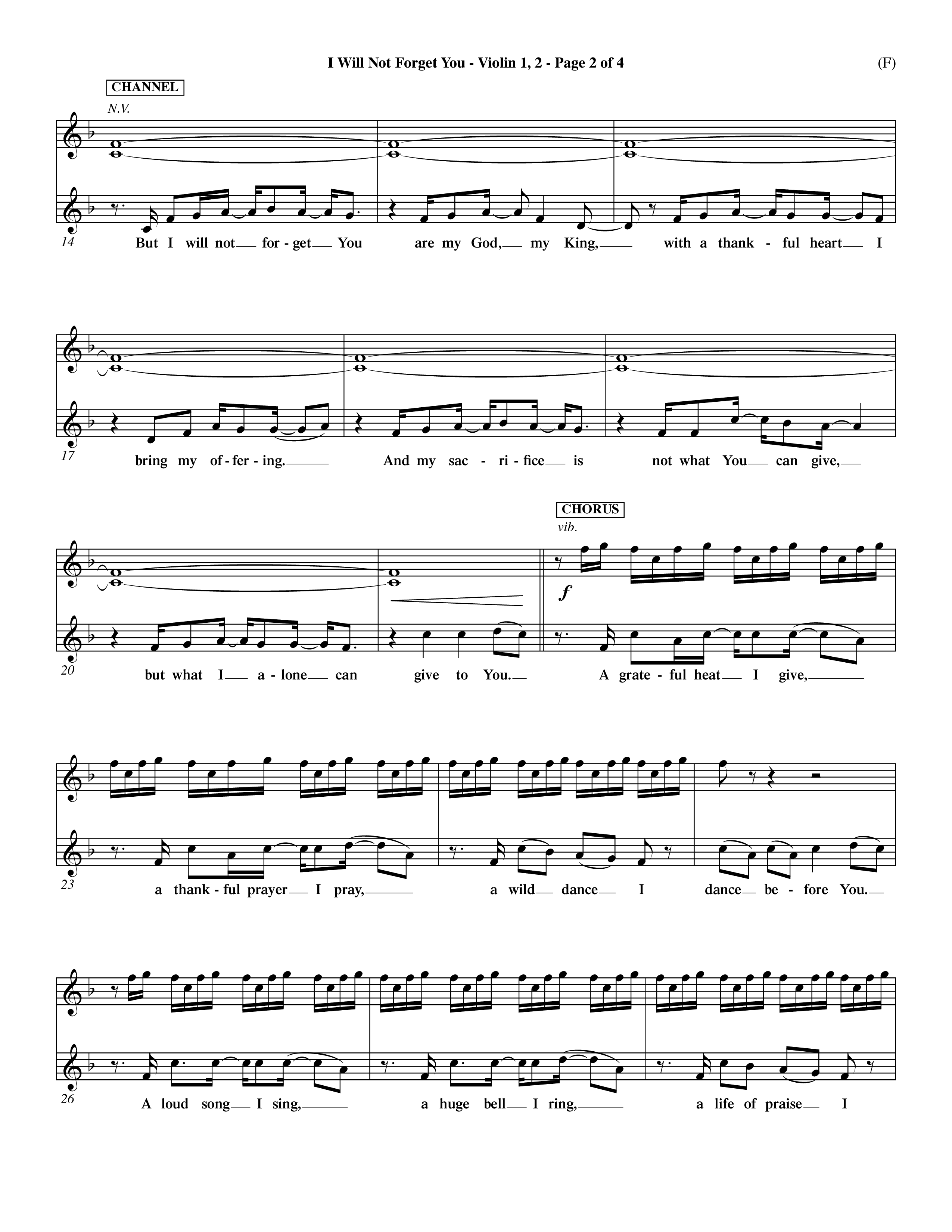 I Will Not Forget You (Choral Anthem SATB) Violin 1/2 (Word Music Choral / Orch. Dave Williamson)