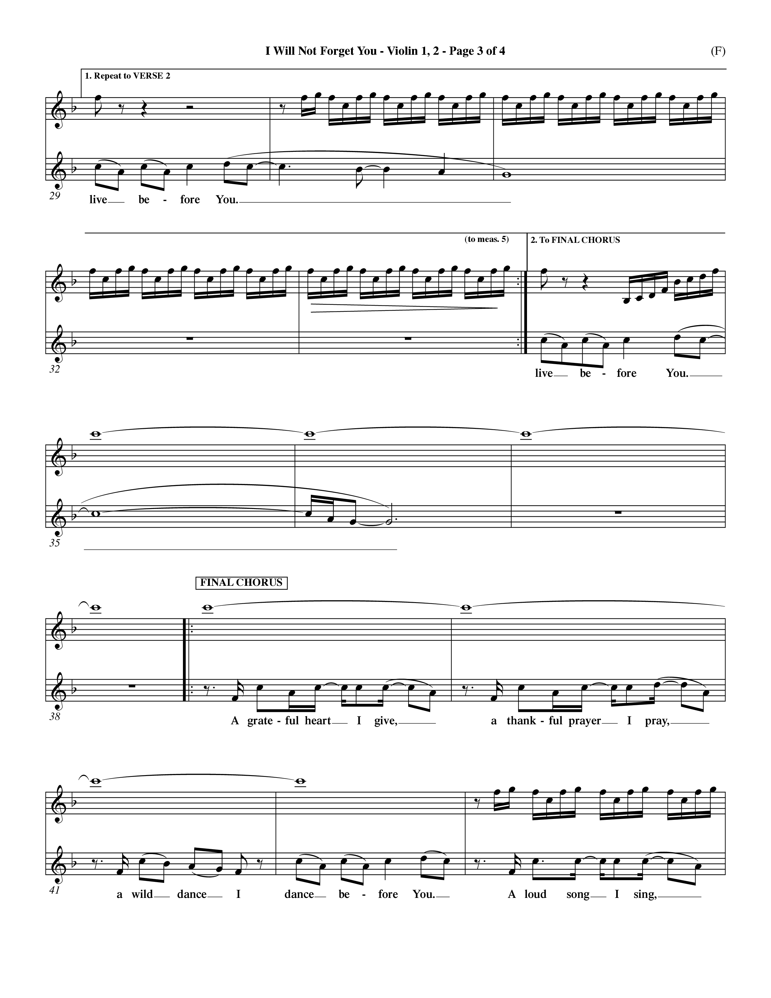 I Will Not Forget You (Choral Anthem SATB) Violin 1/2 (Word Music Choral / Orch. Dave Williamson)