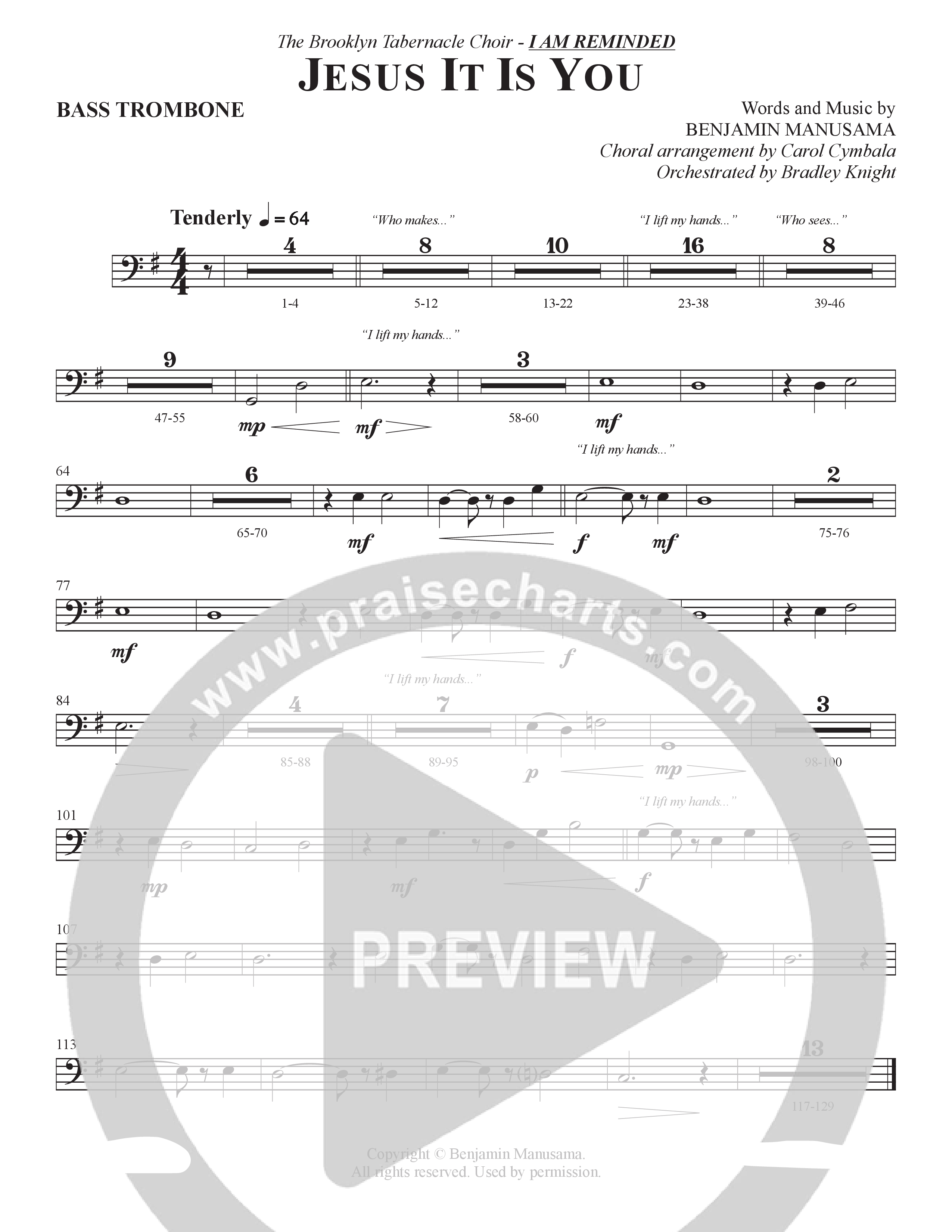Jesus It Is You (Choral Anthem SATB) Bass Trombone (The Brooklyn Tabernacle Choir / Sidney Mohede / Arr. Carol Cymbala / Orch. Bradley Knight)