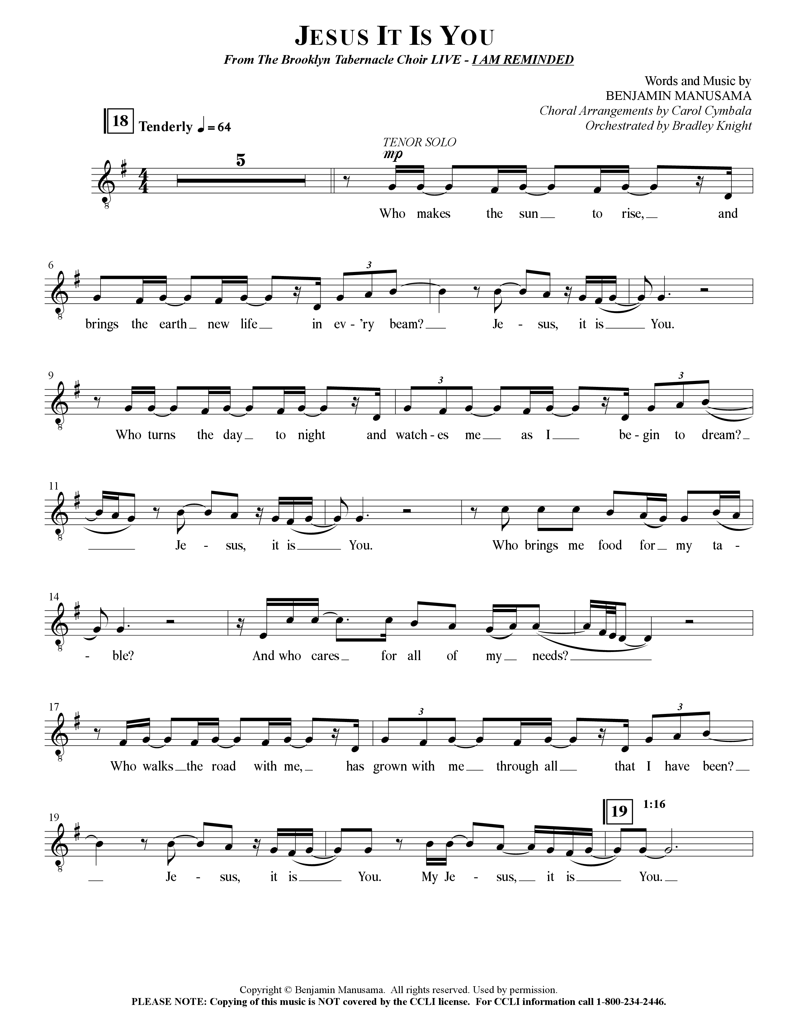 Jesus It Is You (Choral Anthem SATB) Choir Sheet (SATB) (The Brooklyn Tabernacle Choir / Sidney Mohede / Arr. Carol Cymbala / Orch. Bradley Knight)