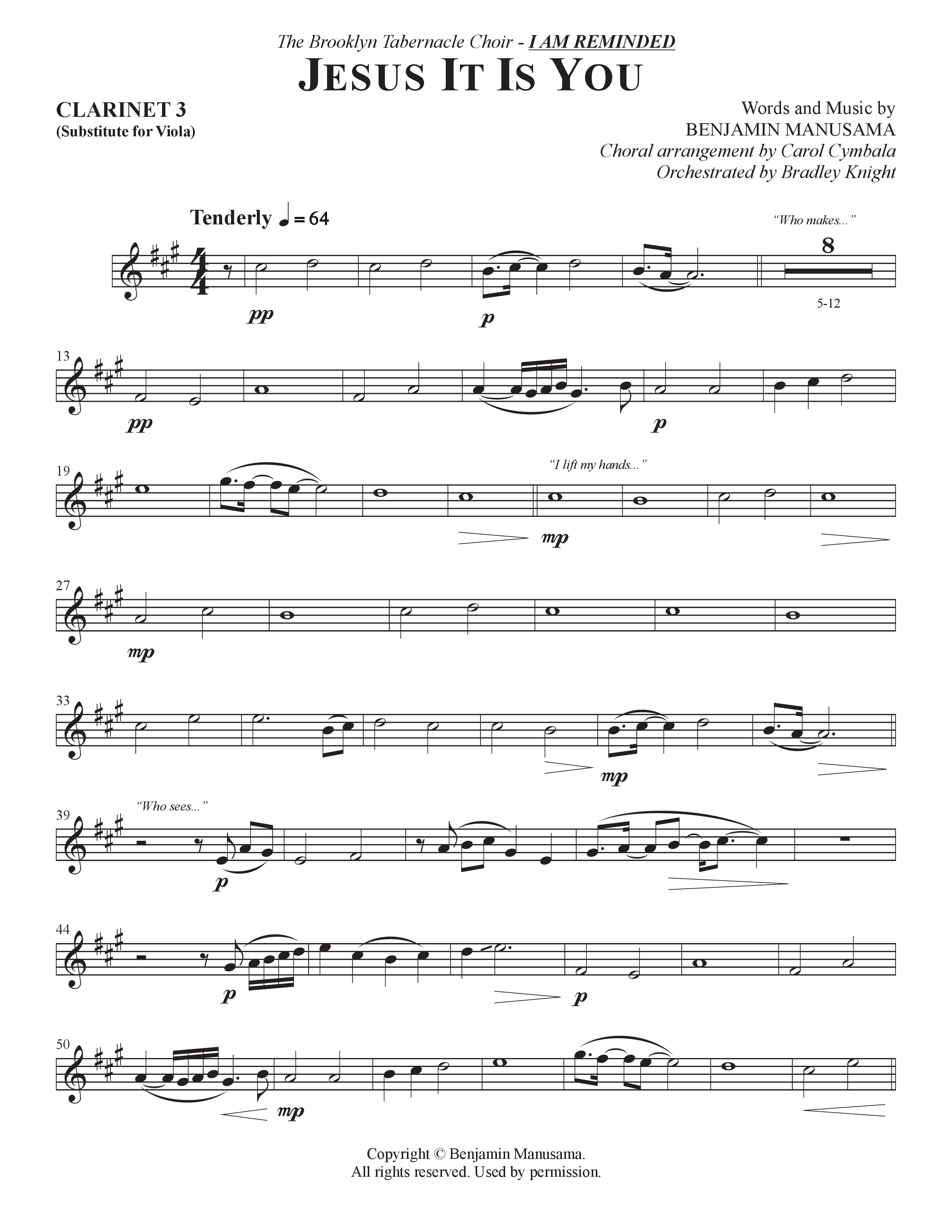 Jesus It Is You (Choral Anthem SATB) Clarinet 3 (The Brooklyn Tabernacle Choir / Sidney Mohede / Arr. Carol Cymbala / Orch. Bradley Knight)