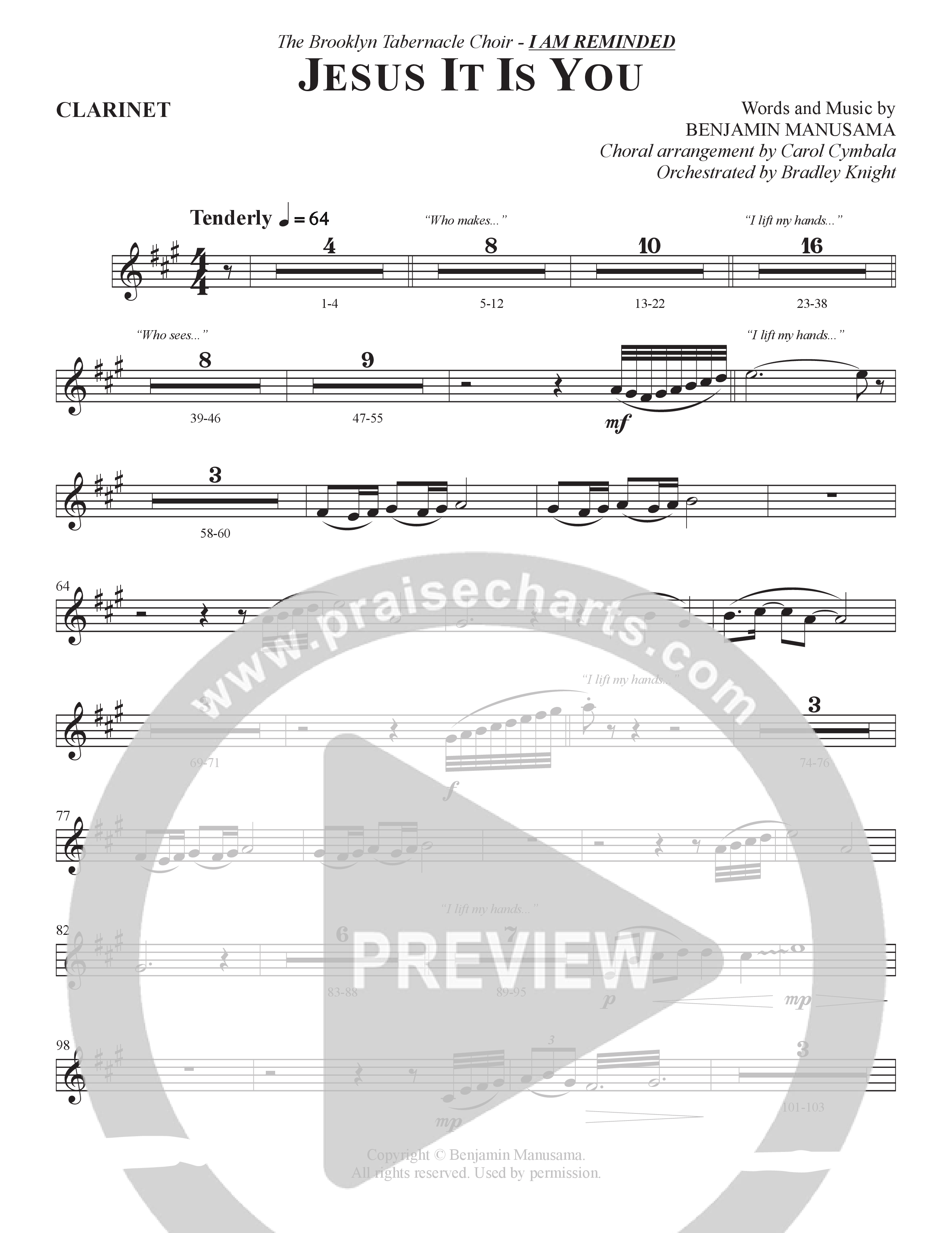 Jesus It Is You (Choral Anthem SATB) Clarinet (The Brooklyn Tabernacle Choir / Sidney Mohede / Arr. Carol Cymbala / Orch. Bradley Knight)