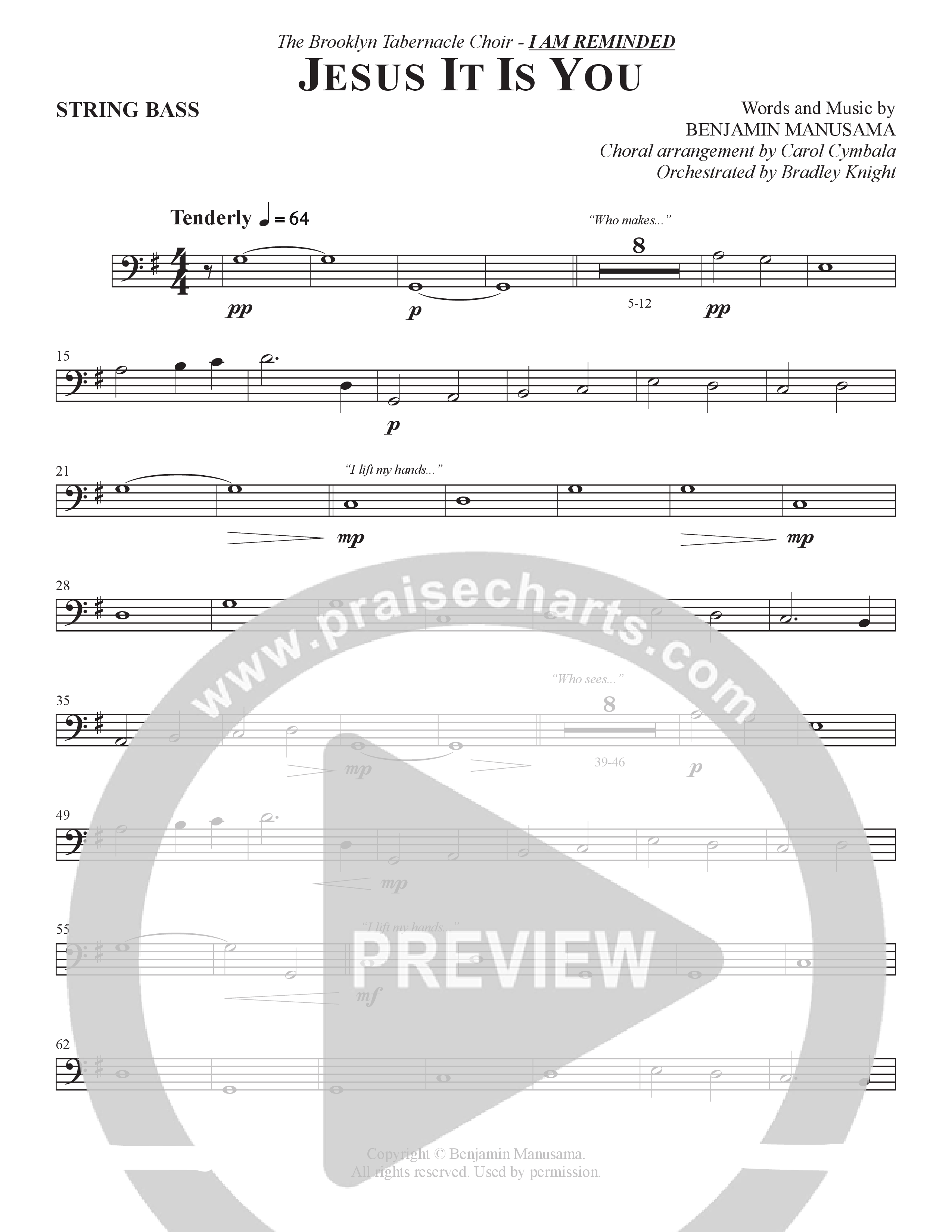 Jesus It Is You (Choral Anthem SATB) Double Bass (The Brooklyn Tabernacle Choir / Sidney Mohede / Arr. Carol Cymbala / Orch. Bradley Knight)