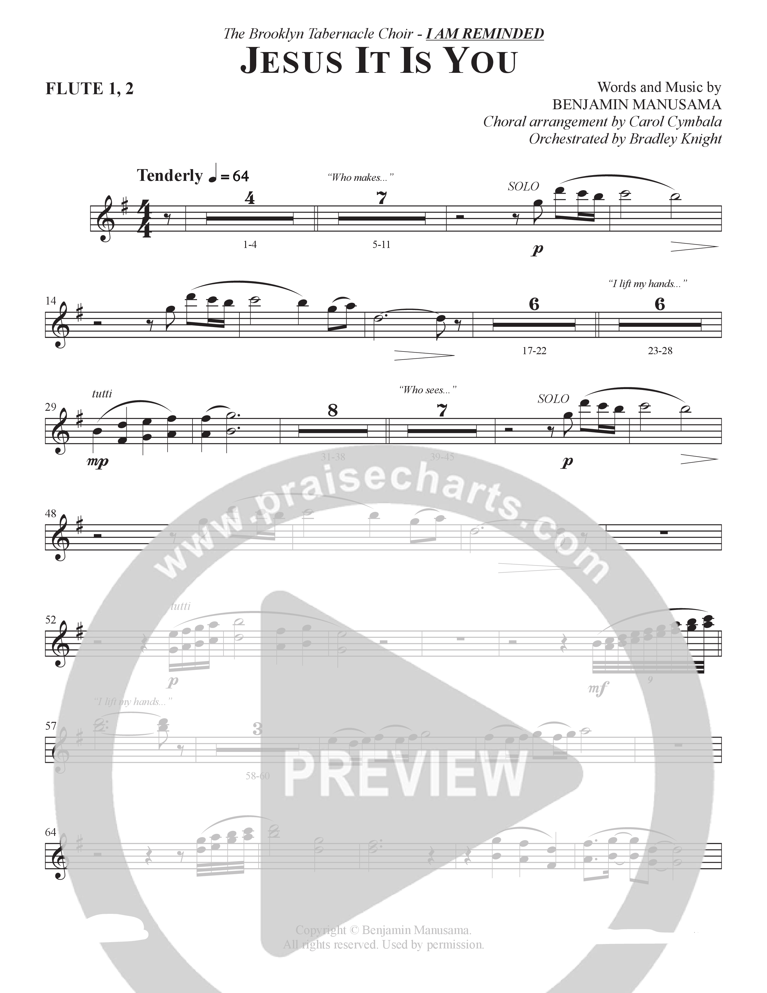 Jesus It Is You (Choral Anthem SATB) Flute 1/2 (The Brooklyn Tabernacle Choir / Sidney Mohede / Arr. Carol Cymbala / Orch. Bradley Knight)