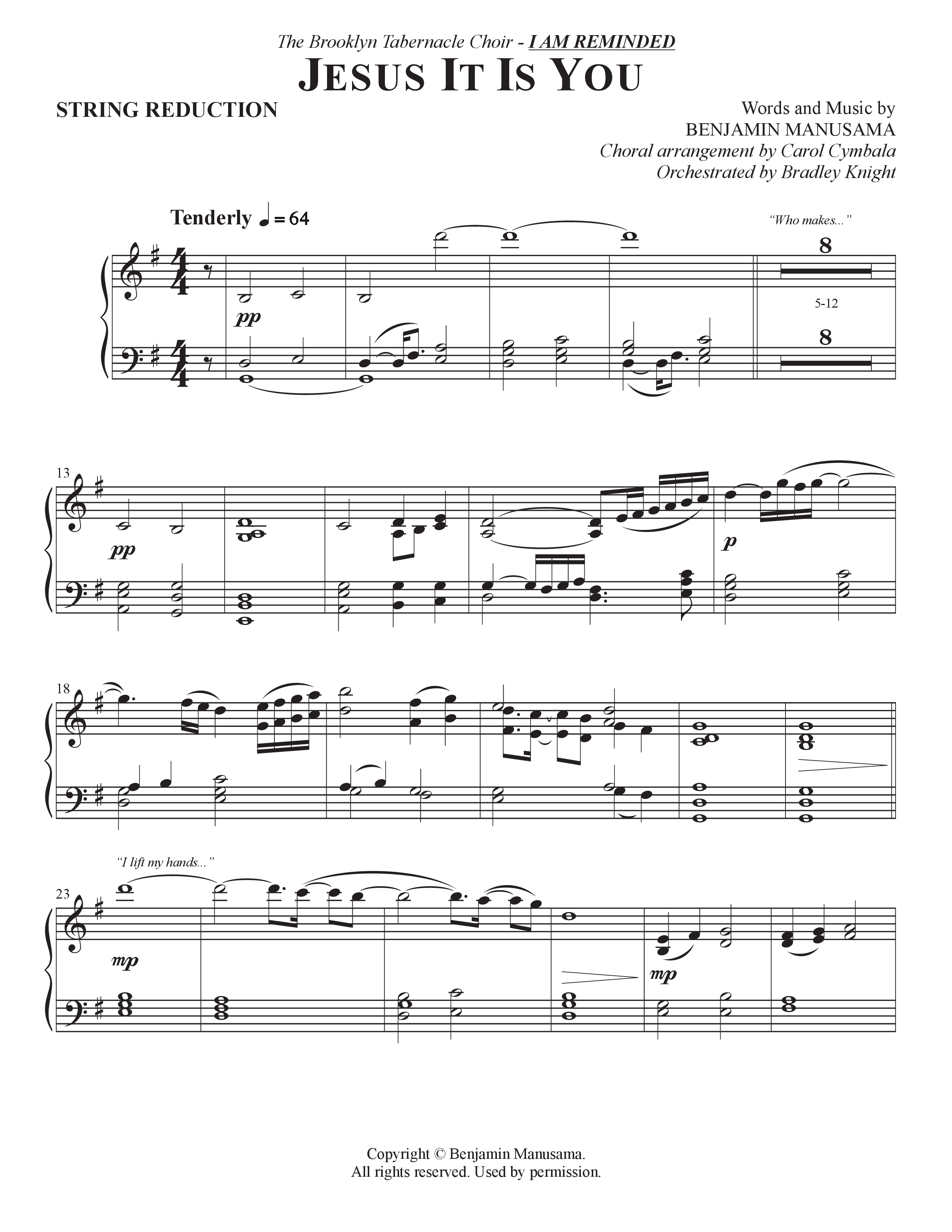 Jesus It Is You (Choral Anthem SATB) String Reduction (The Brooklyn Tabernacle Choir / Sidney Mohede / Arr. Carol Cymbala / Orch. Bradley Knight)