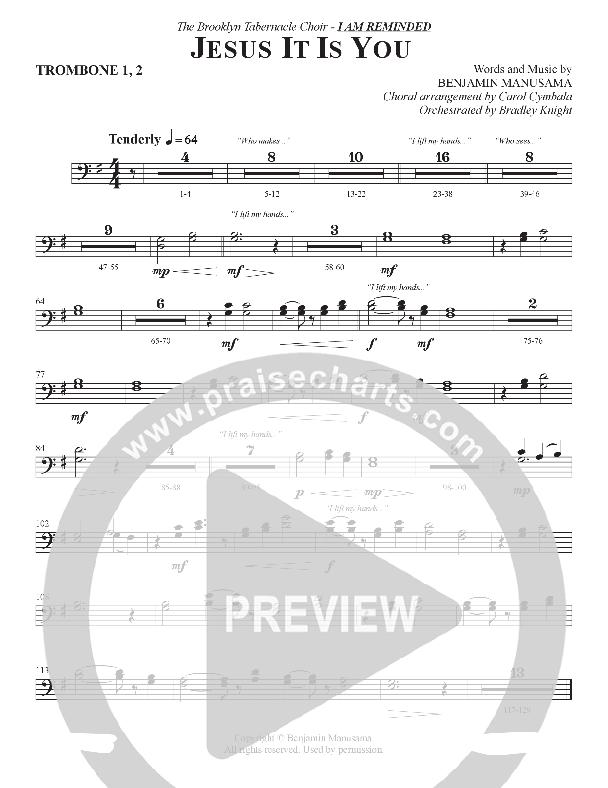 Jesus It Is You (Choral Anthem SATB) Trombone 1/2 (The Brooklyn Tabernacle Choir / Sidney Mohede / Arr. Carol Cymbala / Orch. Bradley Knight)