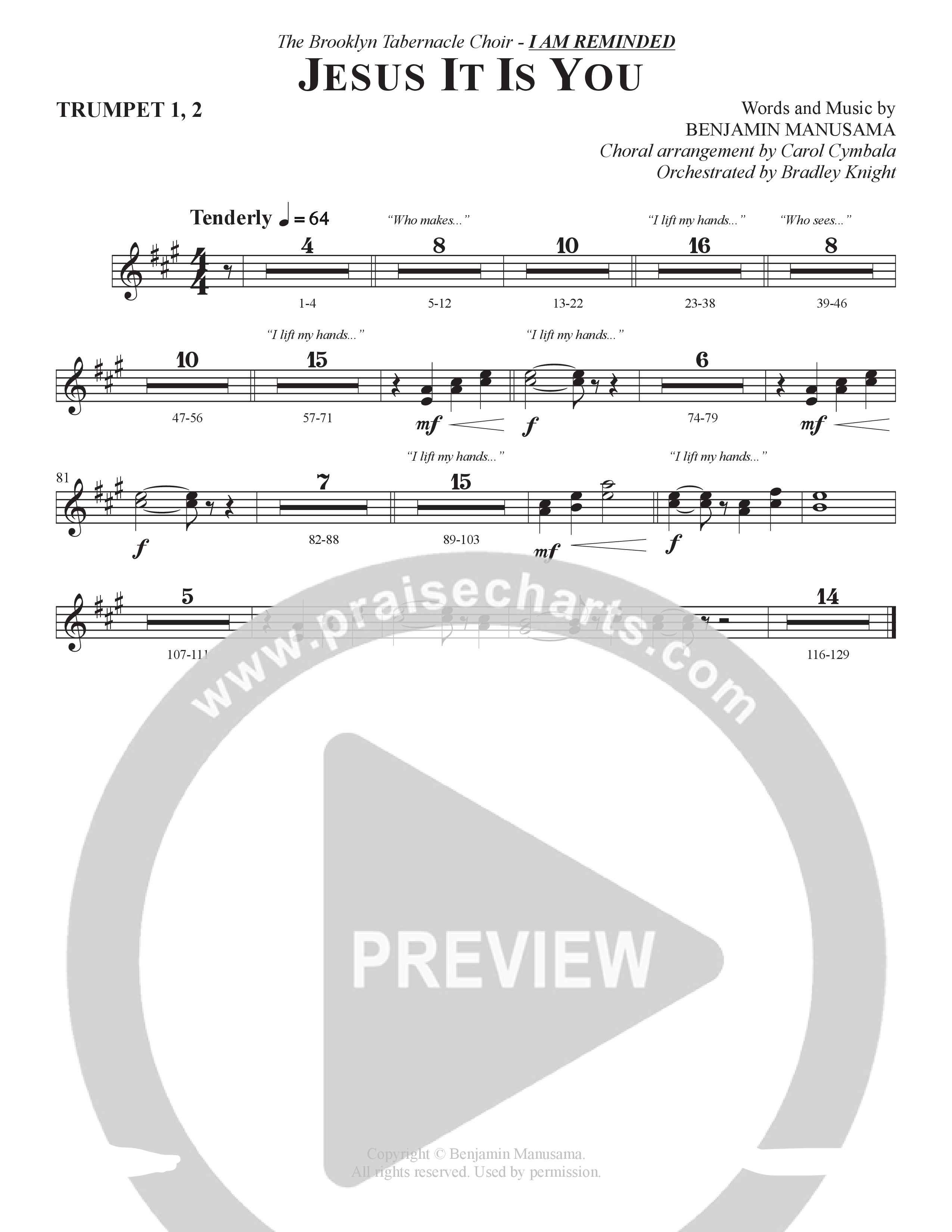 Jesus It Is You (Choral Anthem SATB) Trumpet 1,2 (The Brooklyn Tabernacle Choir / Sidney Mohede / Arr. Carol Cymbala / Orch. Bradley Knight)