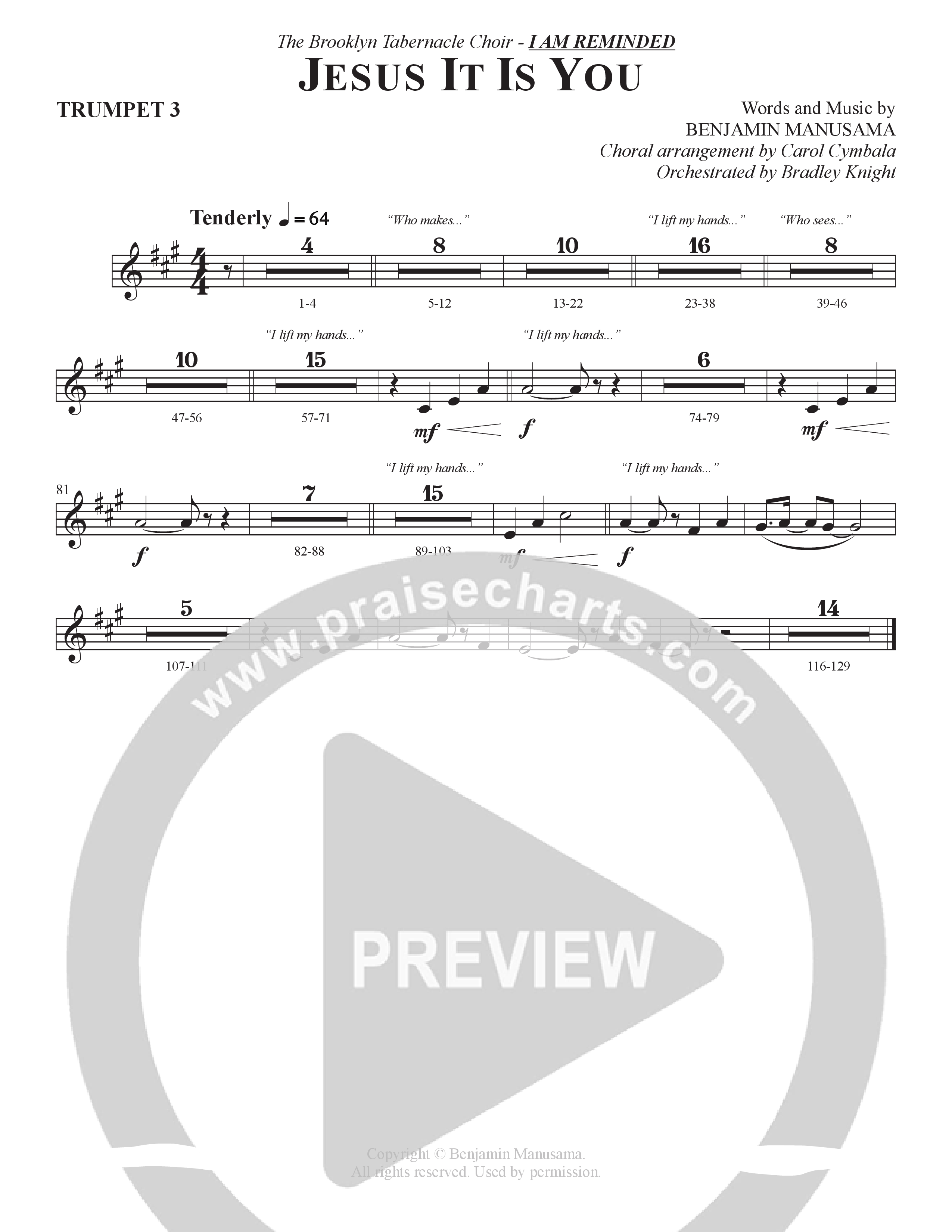 Jesus It Is You (Choral Anthem SATB) Trumpet 3 (The Brooklyn Tabernacle Choir / Sidney Mohede / Arr. Carol Cymbala / Orch. Bradley Knight)