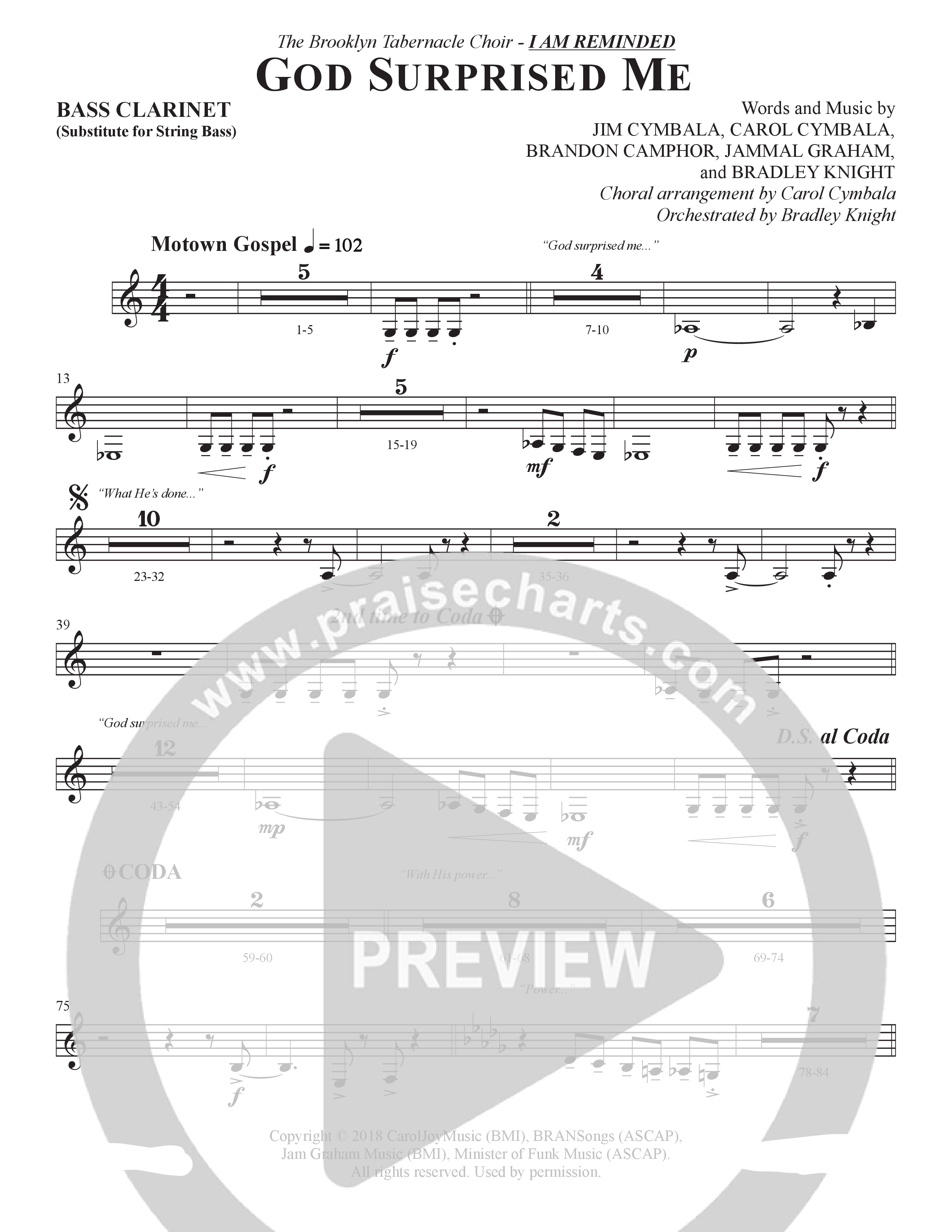 God Surprised Me (Choral Anthem SATB) Bass Clarinet (The Brooklyn Tabernacle Choir / Arr. Carol Cymbala / Orch. Bradley Knight)