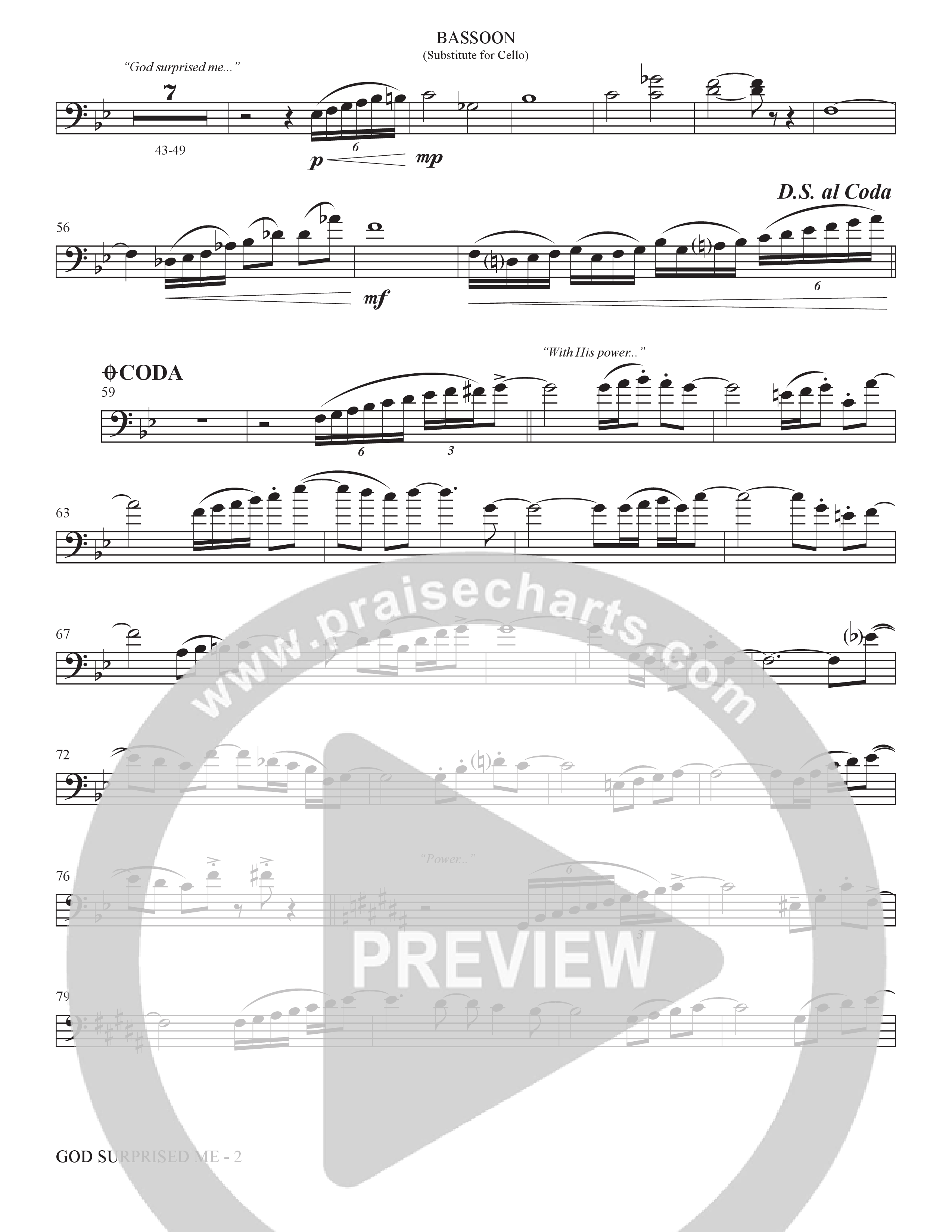 God Surprised Me (Choral Anthem SATB) Bassoon (The Brooklyn Tabernacle Choir / Arr. Carol Cymbala / Orch. Bradley Knight)