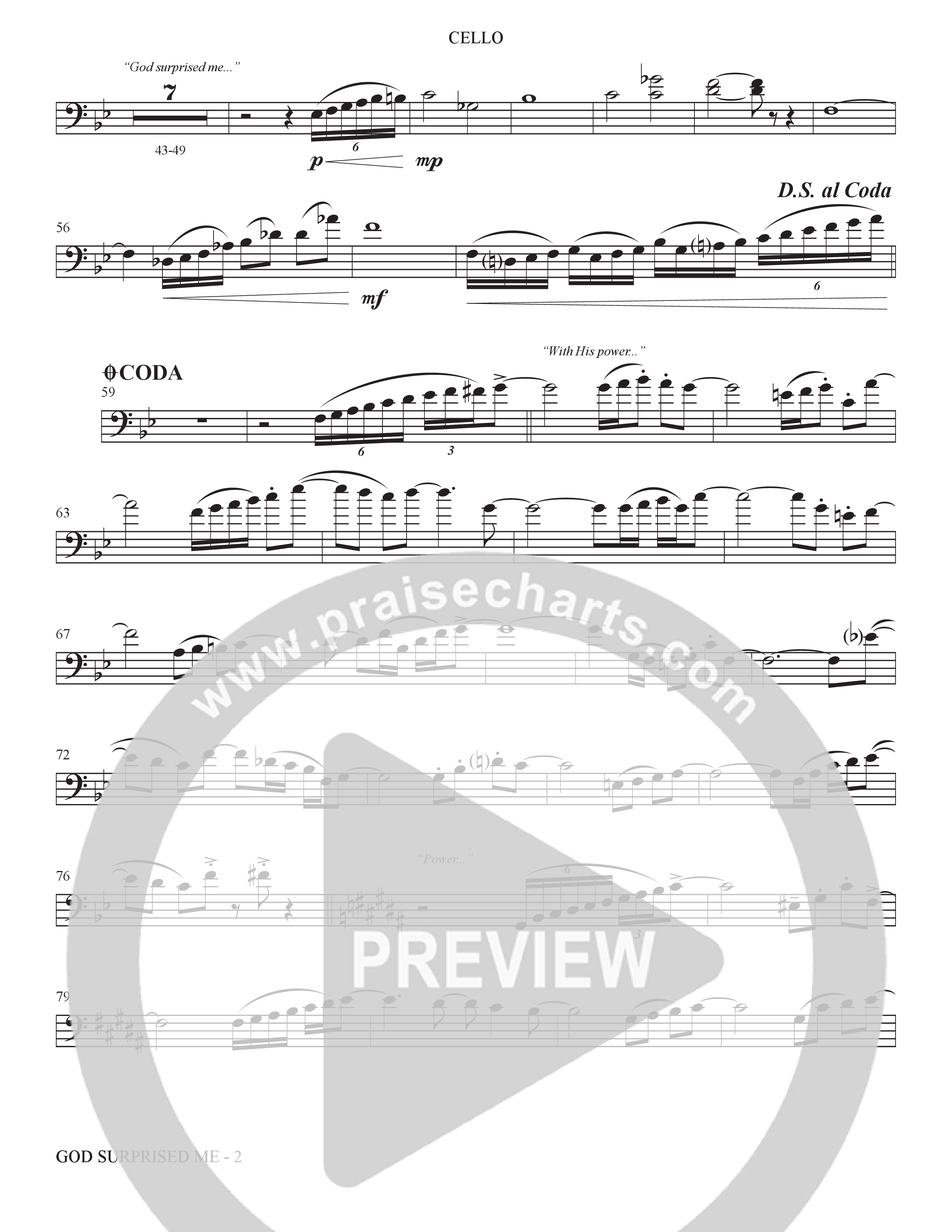 God Surprised Me (Choral Anthem SATB) Cello (The Brooklyn Tabernacle Choir / Arr. Carol Cymbala / Orch. Bradley Knight)