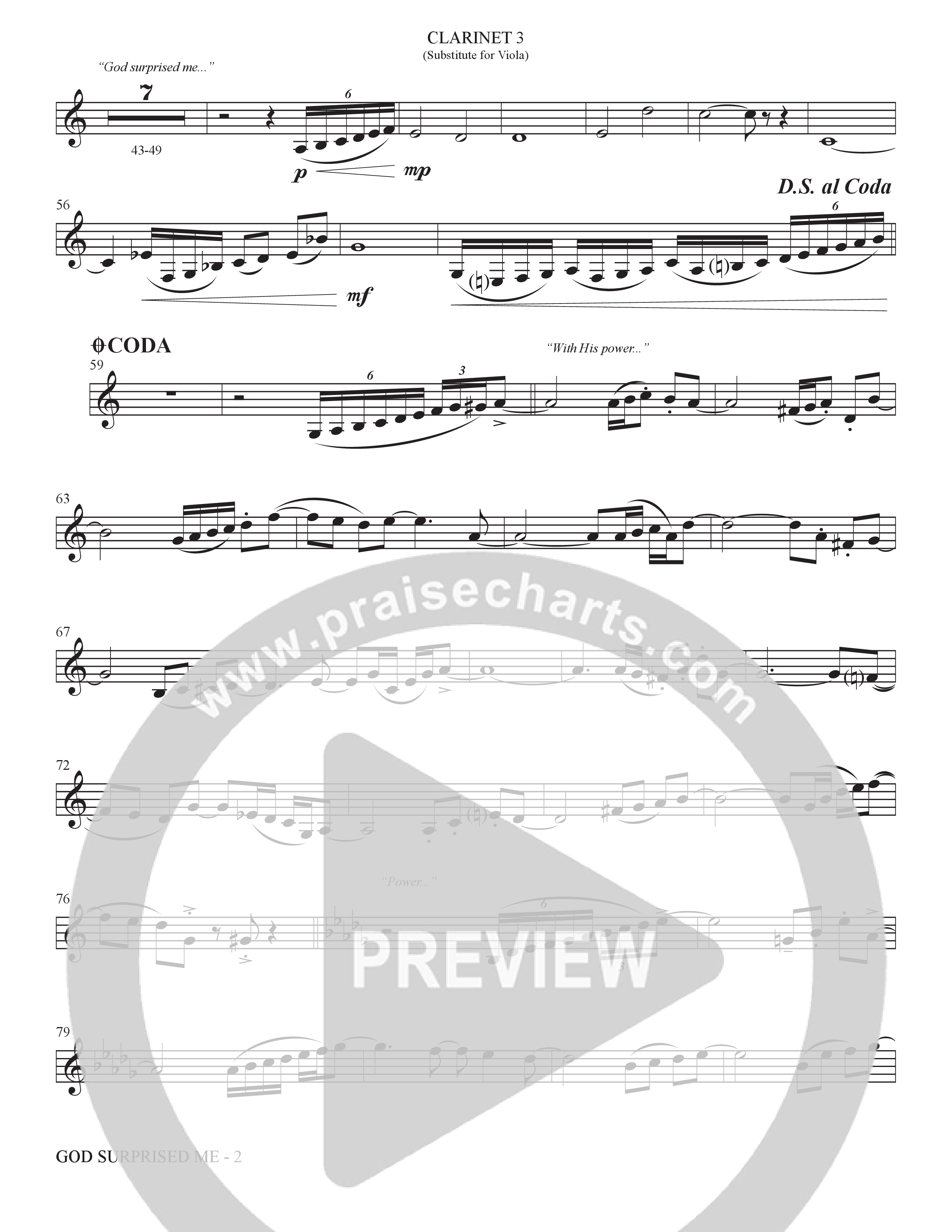 God Surprised Me (Choral Anthem SATB) Clarinet 3 (The Brooklyn Tabernacle Choir / Arr. Carol Cymbala / Orch. Bradley Knight)