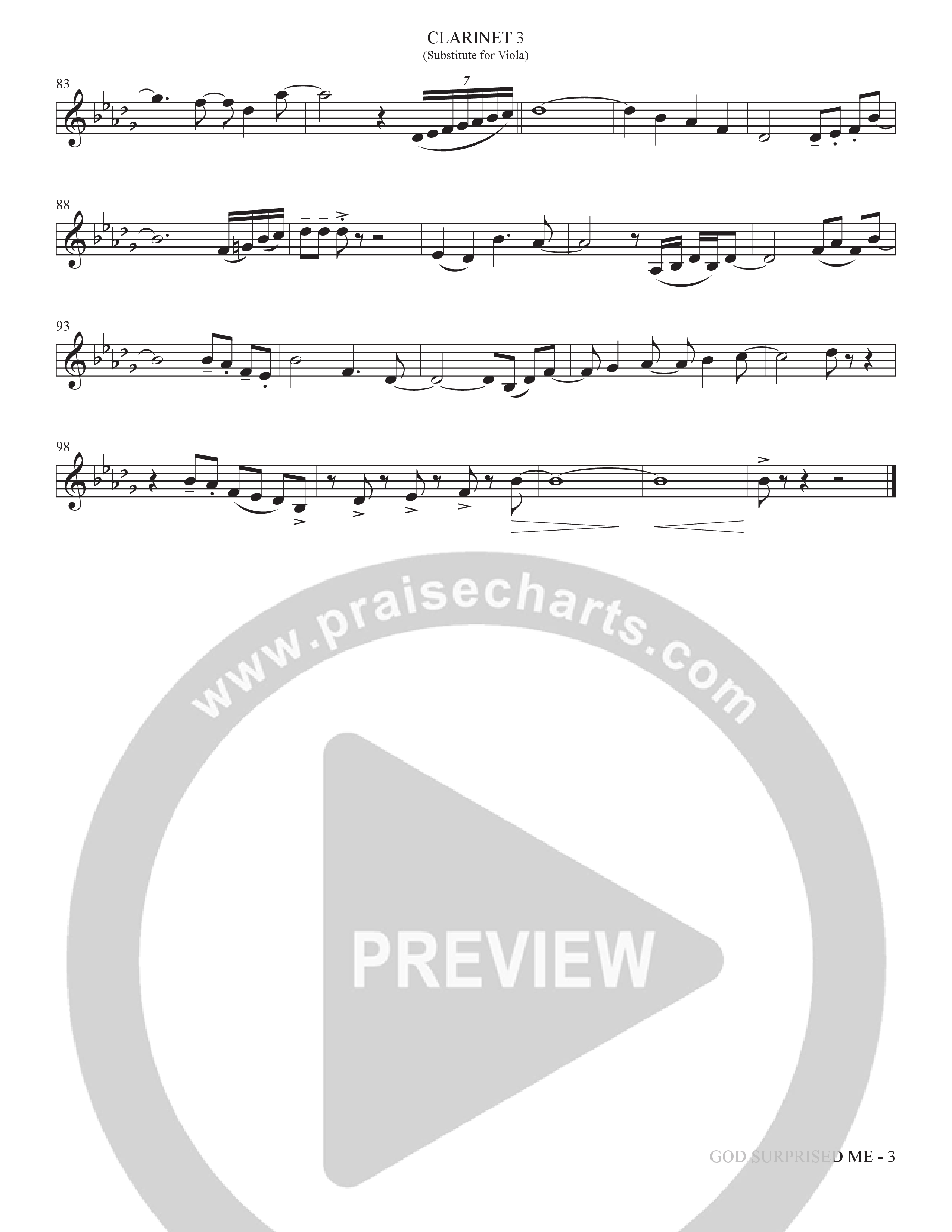 God Surprised Me (Choral Anthem SATB) Clarinet 3 (The Brooklyn Tabernacle Choir / Arr. Carol Cymbala / Orch. Bradley Knight)
