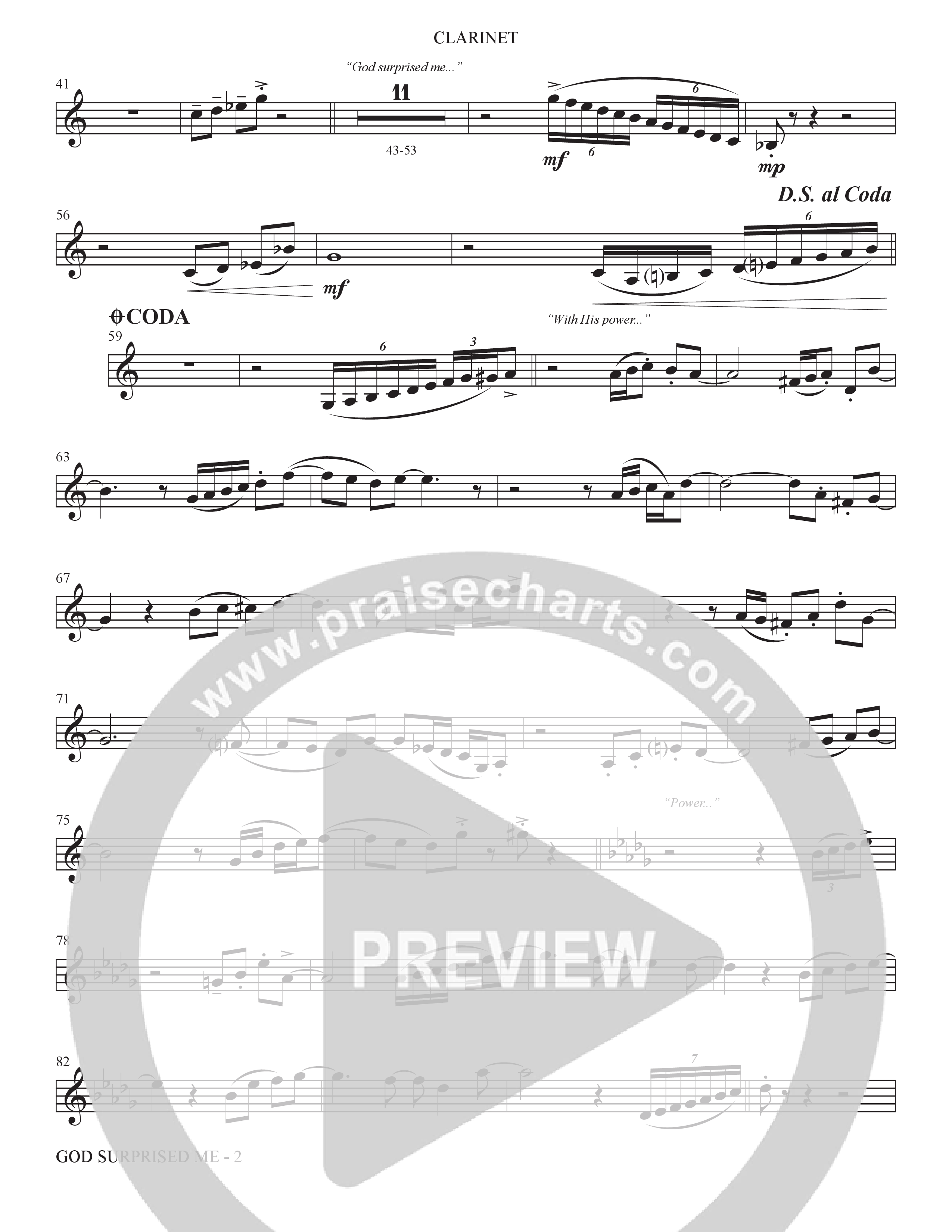 God Surprised Me (Choral Anthem SATB) Clarinet (The Brooklyn Tabernacle Choir / Arr. Carol Cymbala / Orch. Bradley Knight)