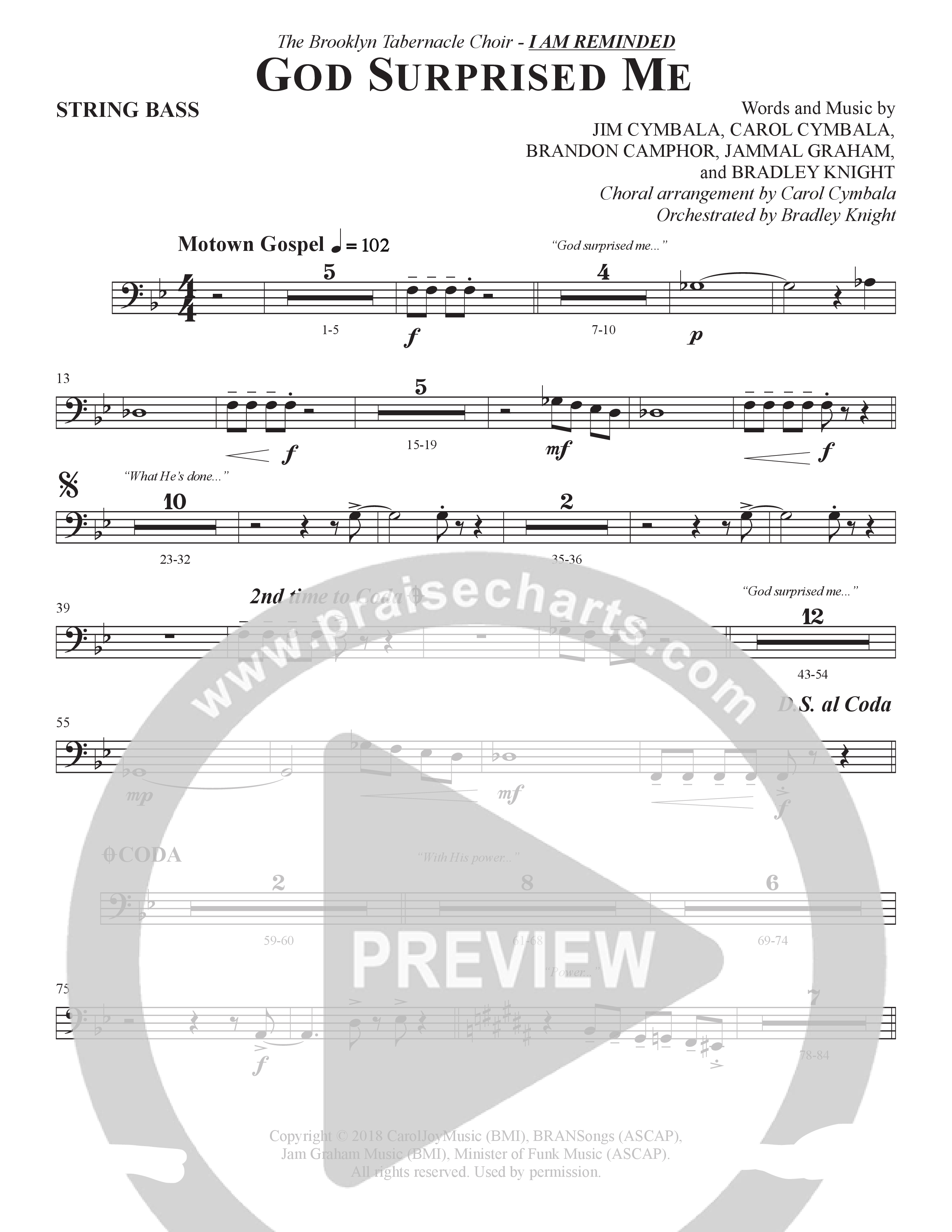 God Surprised Me (Choral Anthem SATB) Double Bass (The Brooklyn Tabernacle Choir / Arr. Carol Cymbala / Orch. Bradley Knight)