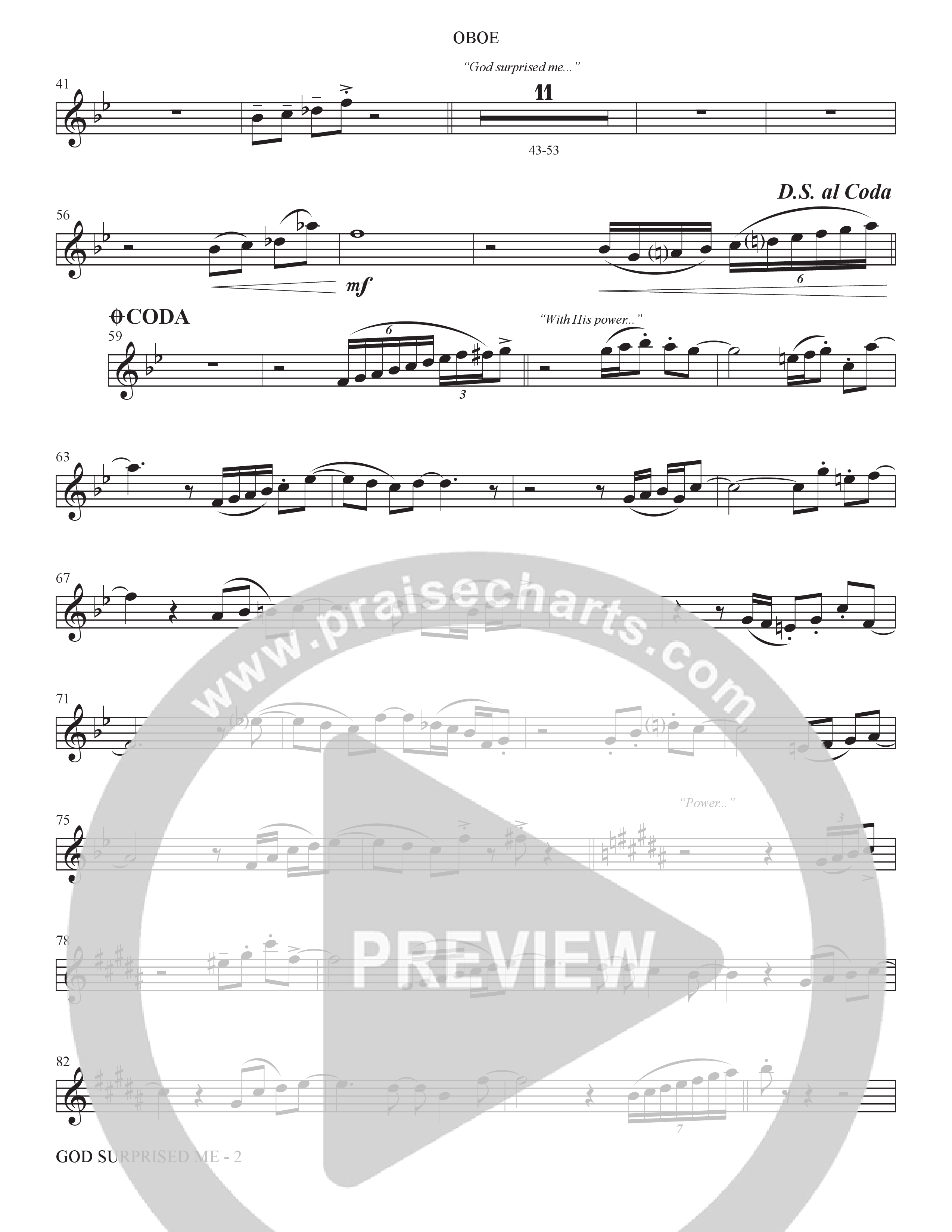 God Surprised Me (Choral Anthem SATB) Oboe (The Brooklyn Tabernacle Choir / Arr. Carol Cymbala / Orch. Bradley Knight)