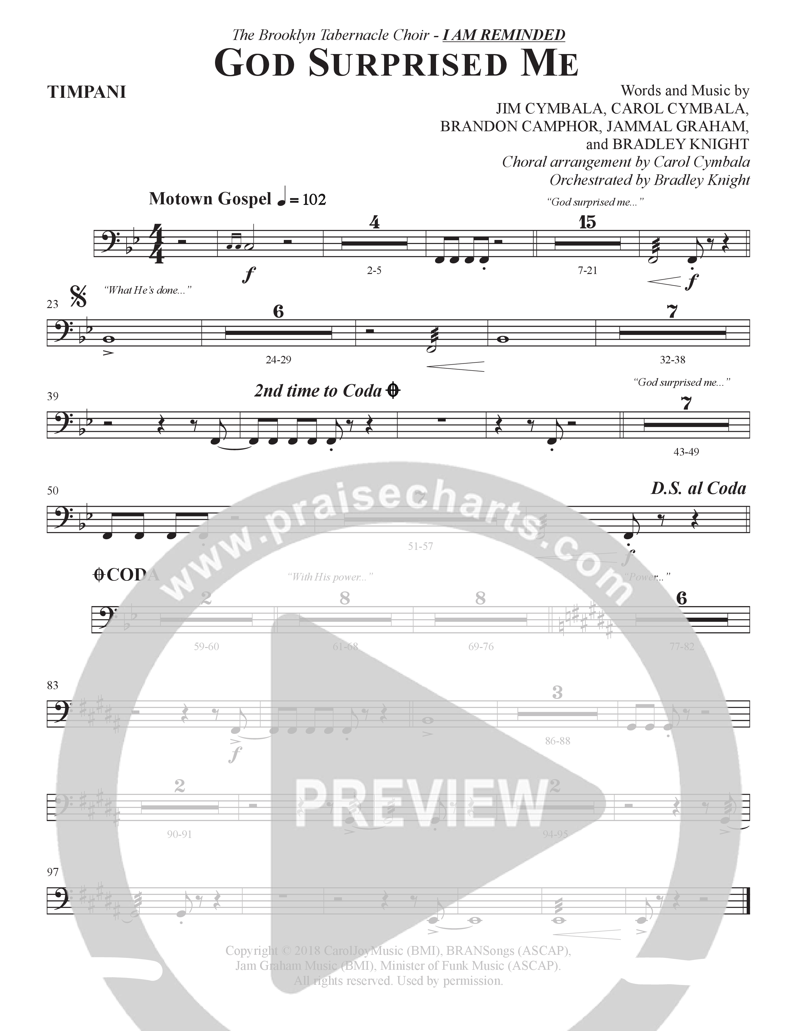 God Surprised Me (Choral Anthem SATB) Timpani (The Brooklyn Tabernacle Choir / Arr. Carol Cymbala / Orch. Bradley Knight)