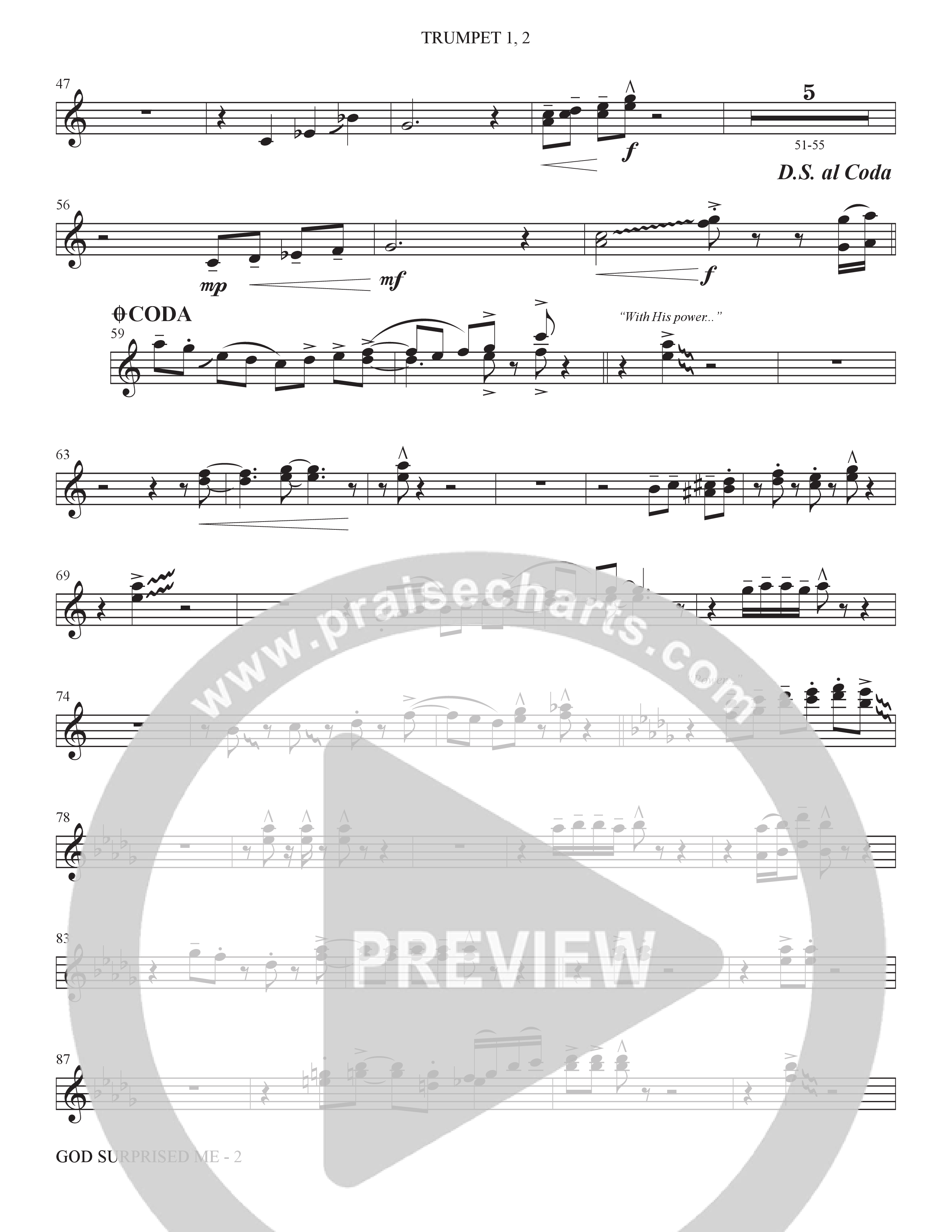 God Surprised Me (Choral Anthem SATB) Trumpet 1,2 (The Brooklyn Tabernacle Choir / Arr. Carol Cymbala / Orch. Bradley Knight)