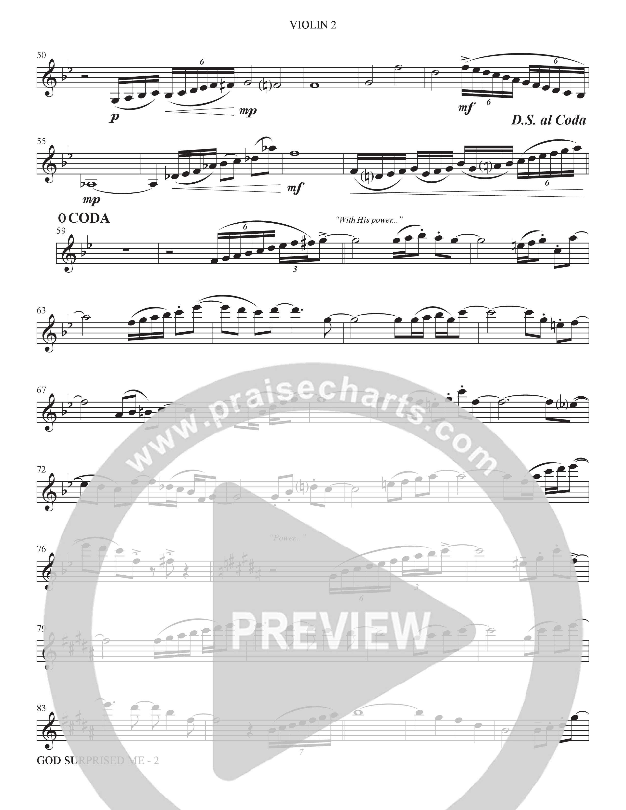 God Surprised Me (Choral Anthem SATB) Violin 2 (The Brooklyn Tabernacle Choir / Arr. Carol Cymbala / Orch. Bradley Knight)