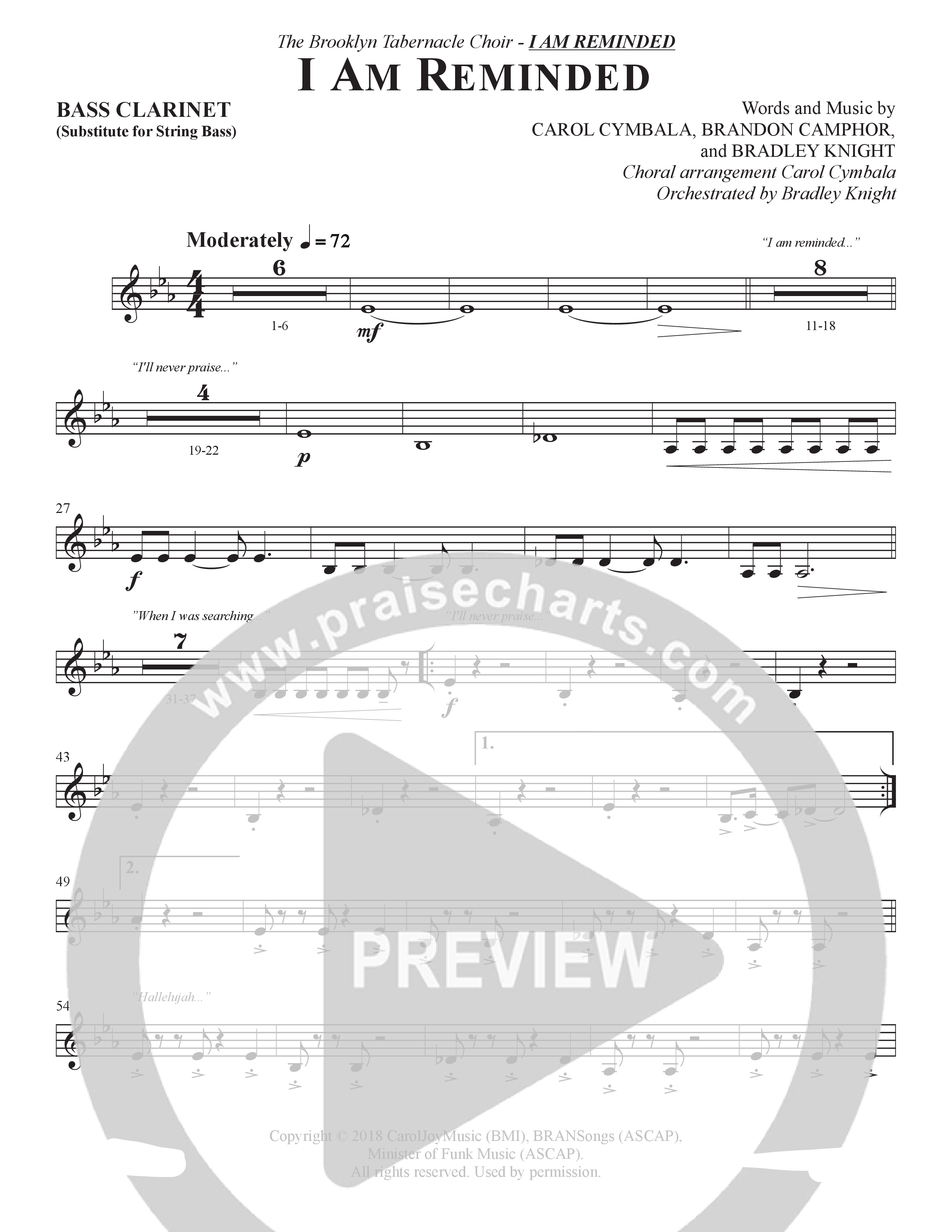 I Am Reminded (Choral Anthem SATB) Bass Clarinet (The Brooklyn Tabernacle Choir / Nicole Binion / Arr. Carol Cymbala / Orch. Bradley Knight)