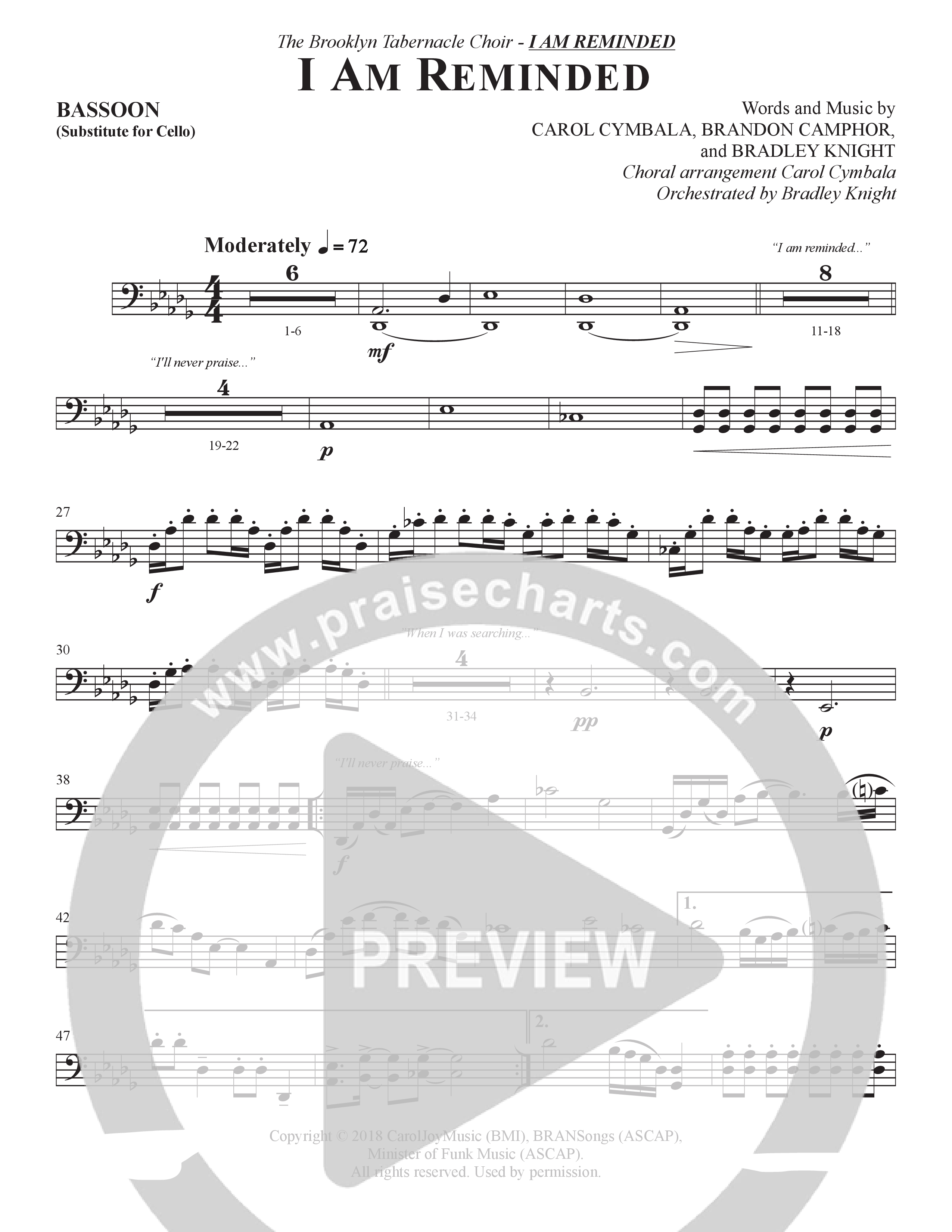 I Am Reminded (Choral Anthem SATB) Bassoon (The Brooklyn Tabernacle Choir / Nicole Binion / Arr. Carol Cymbala / Orch. Bradley Knight)