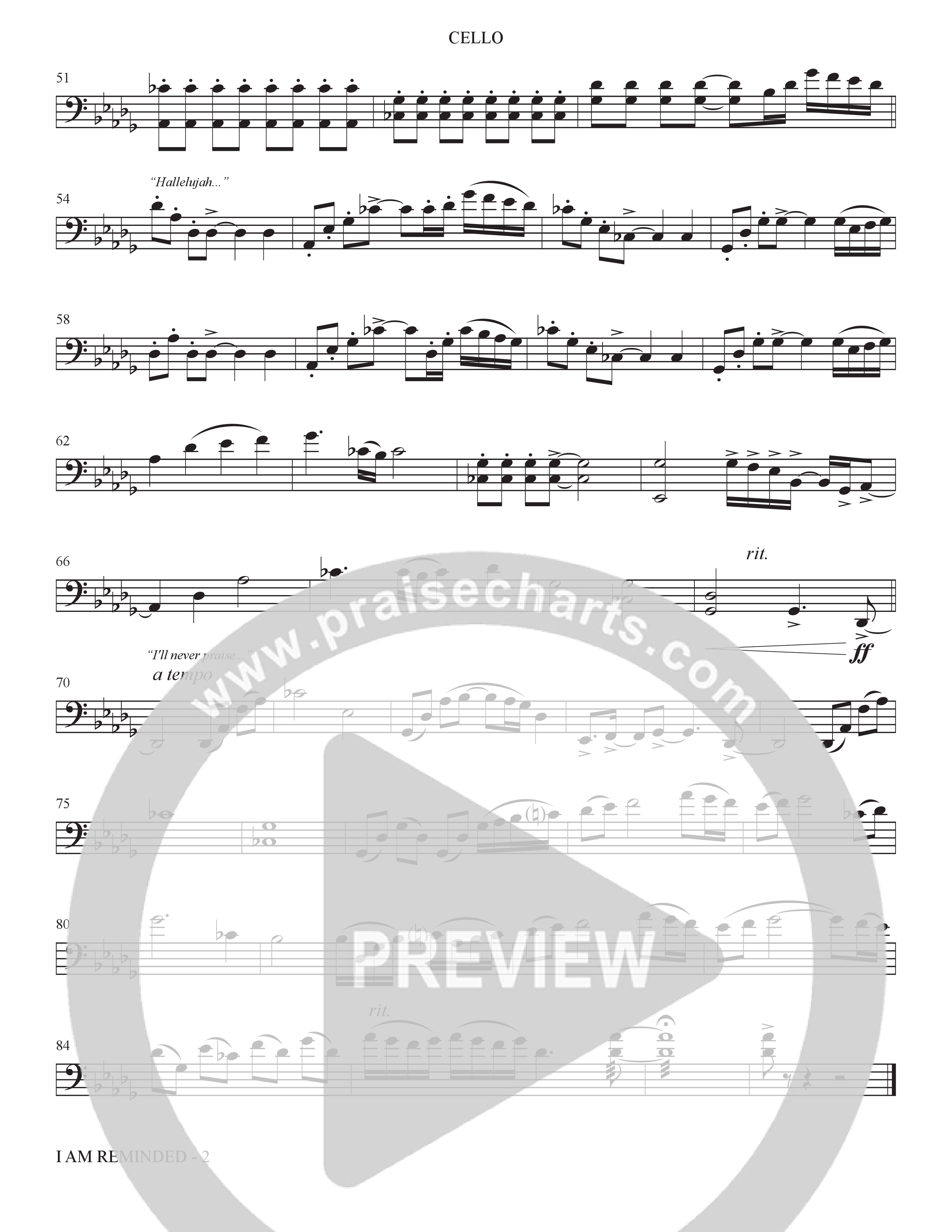 I Am Reminded (Choral Anthem SATB) Cello (The Brooklyn Tabernacle Choir / Nicole Binion / Arr. Carol Cymbala / Orch. Bradley Knight)