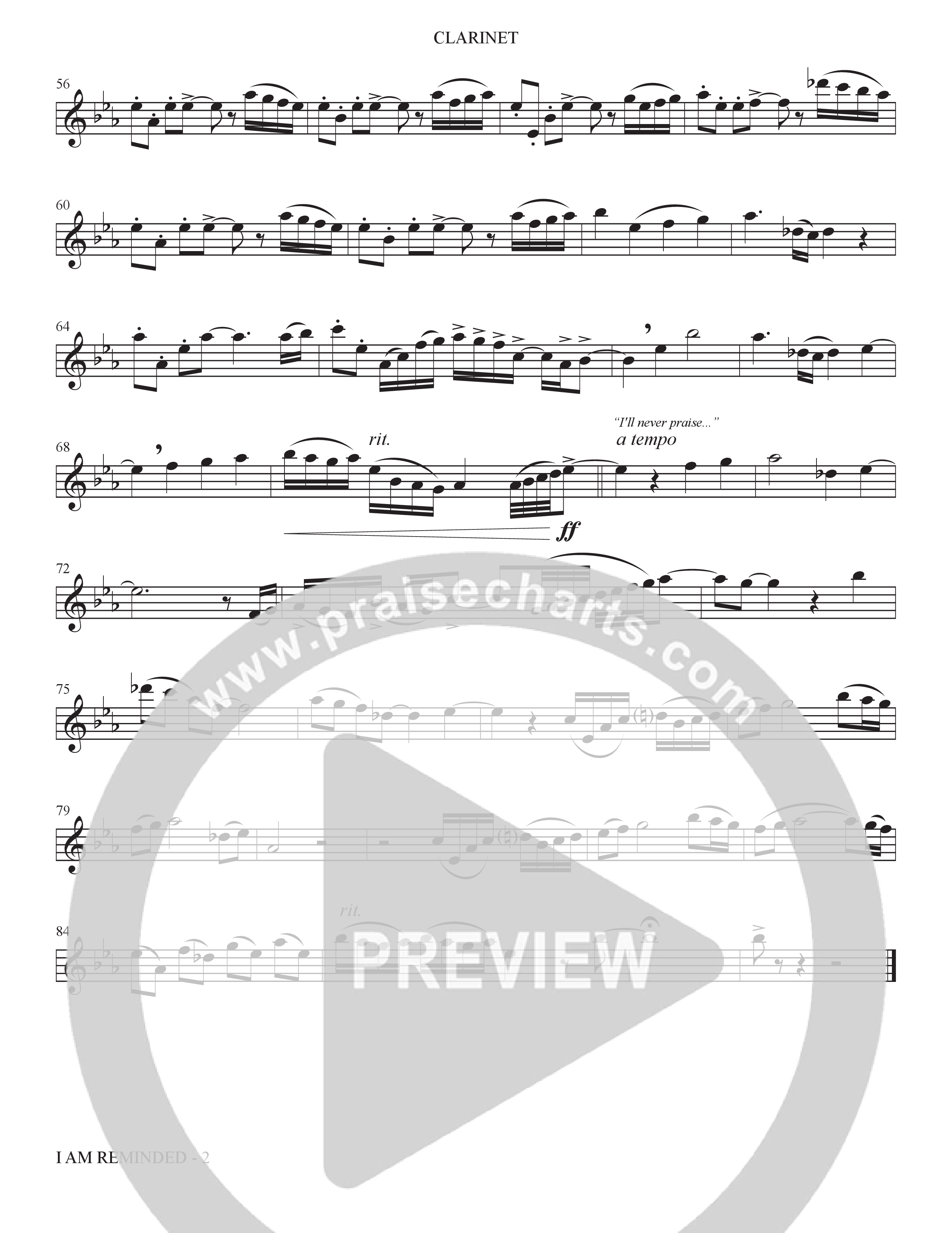 I Am Reminded (Choral Anthem SATB) Clarinet (The Brooklyn Tabernacle Choir / Nicole Binion / Arr. Carol Cymbala / Orch. Bradley Knight)