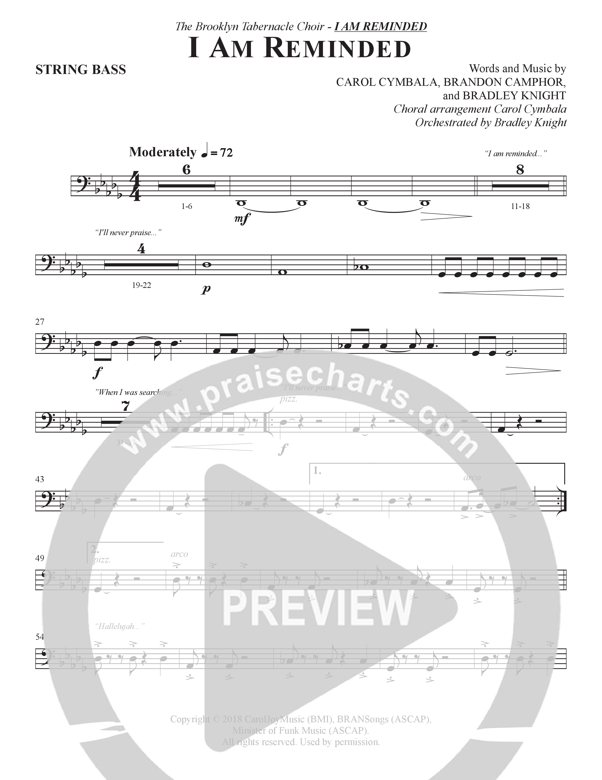 I Am Reminded (Choral Anthem SATB) Double Bass (The Brooklyn Tabernacle Choir / Nicole Binion / Arr. Carol Cymbala / Orch. Bradley Knight)