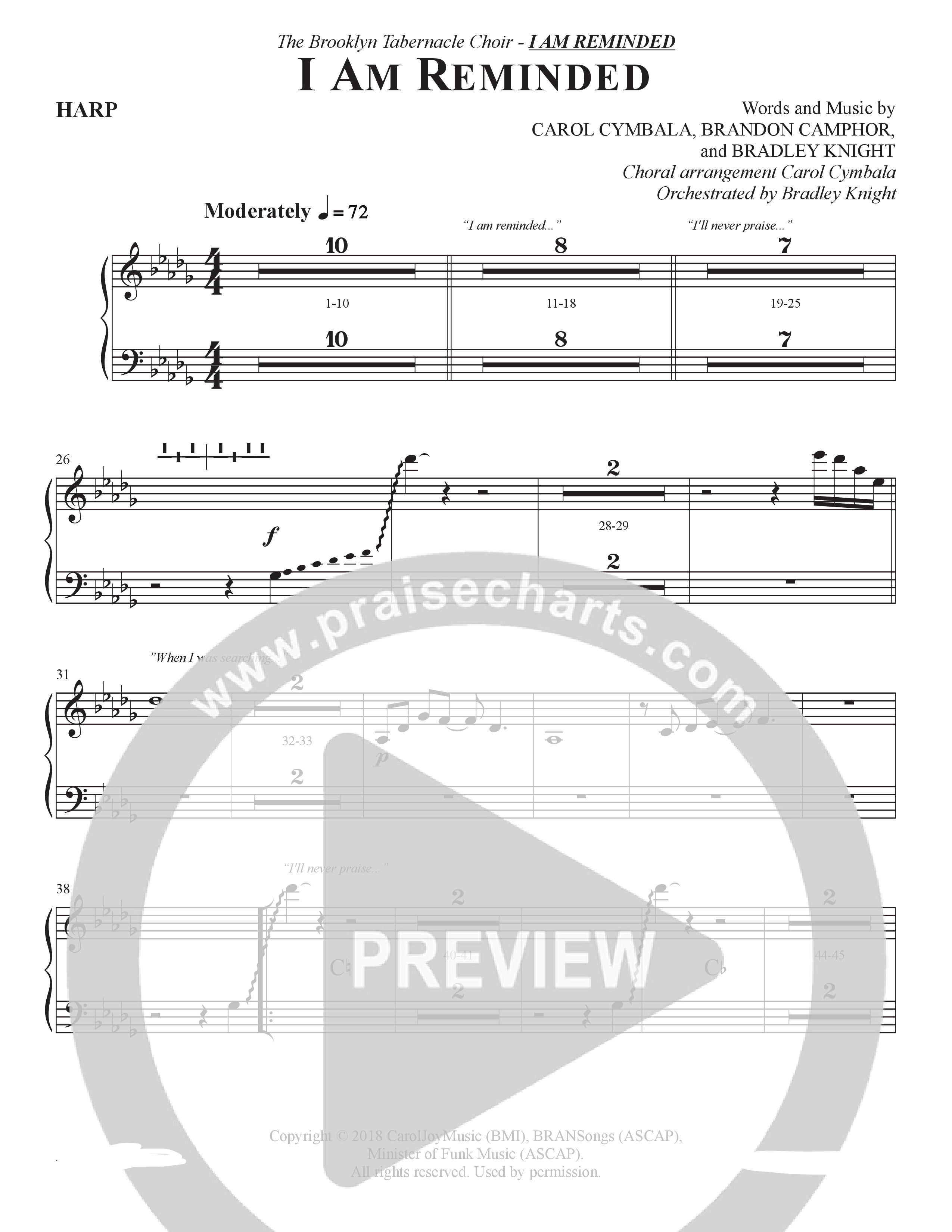 I Am Reminded (Choral Anthem SATB) Harp (The Brooklyn Tabernacle Choir / Nicole Binion / Arr. Carol Cymbala / Orch. Bradley Knight)