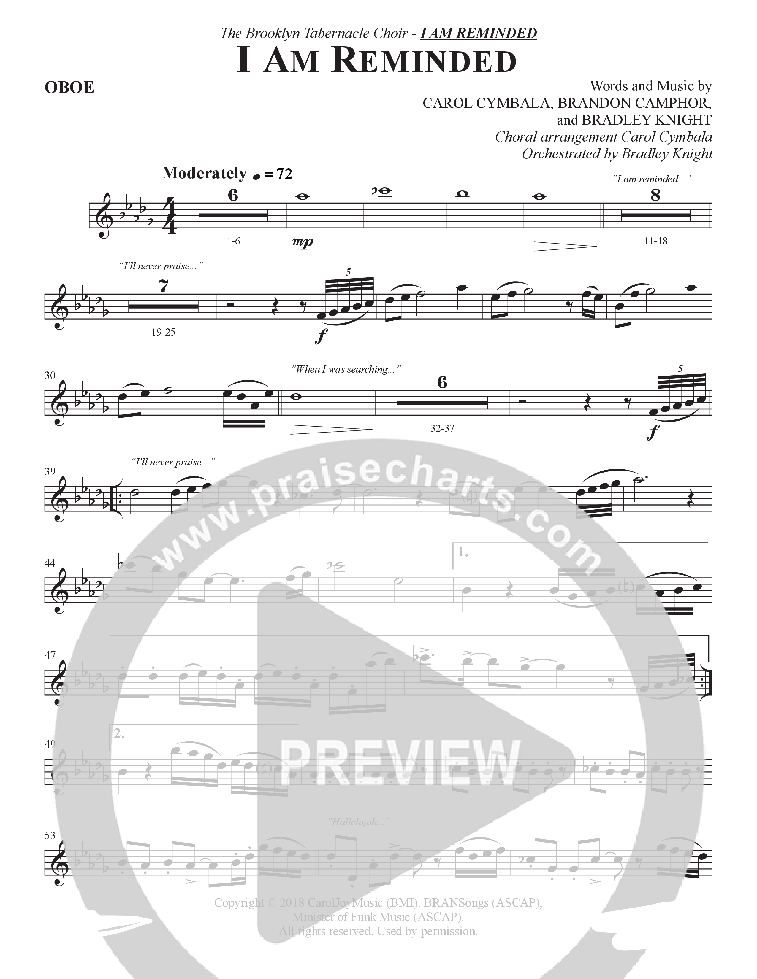I Am Reminded (Choral Anthem SATB) Oboe (The Brooklyn Tabernacle Choir / Nicole Binion / Arr. Carol Cymbala / Orch. Bradley Knight)