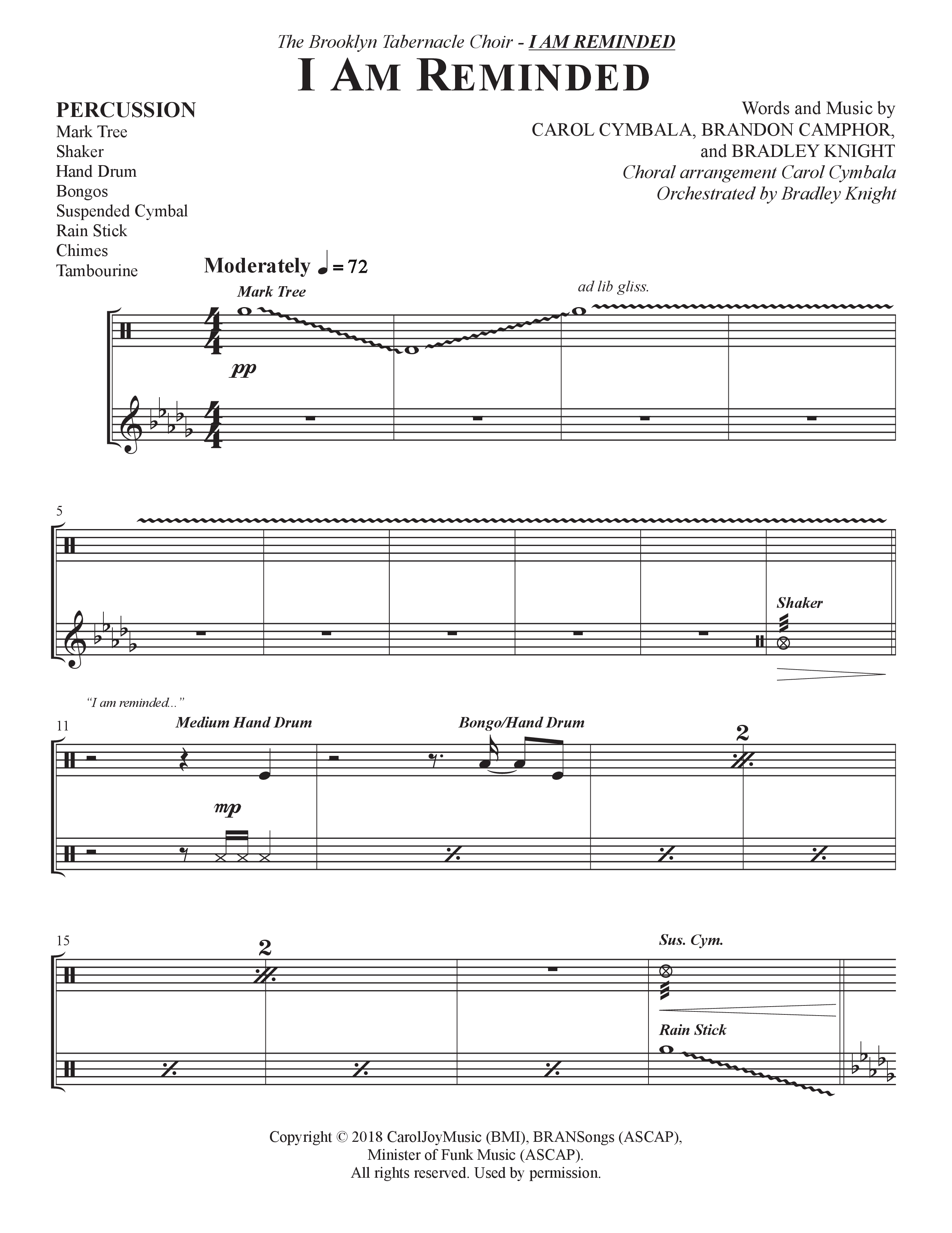 I Am Reminded (Choral Anthem SATB) Percussion (The Brooklyn Tabernacle Choir / Nicole Binion / Arr. Carol Cymbala / Orch. Bradley Knight)