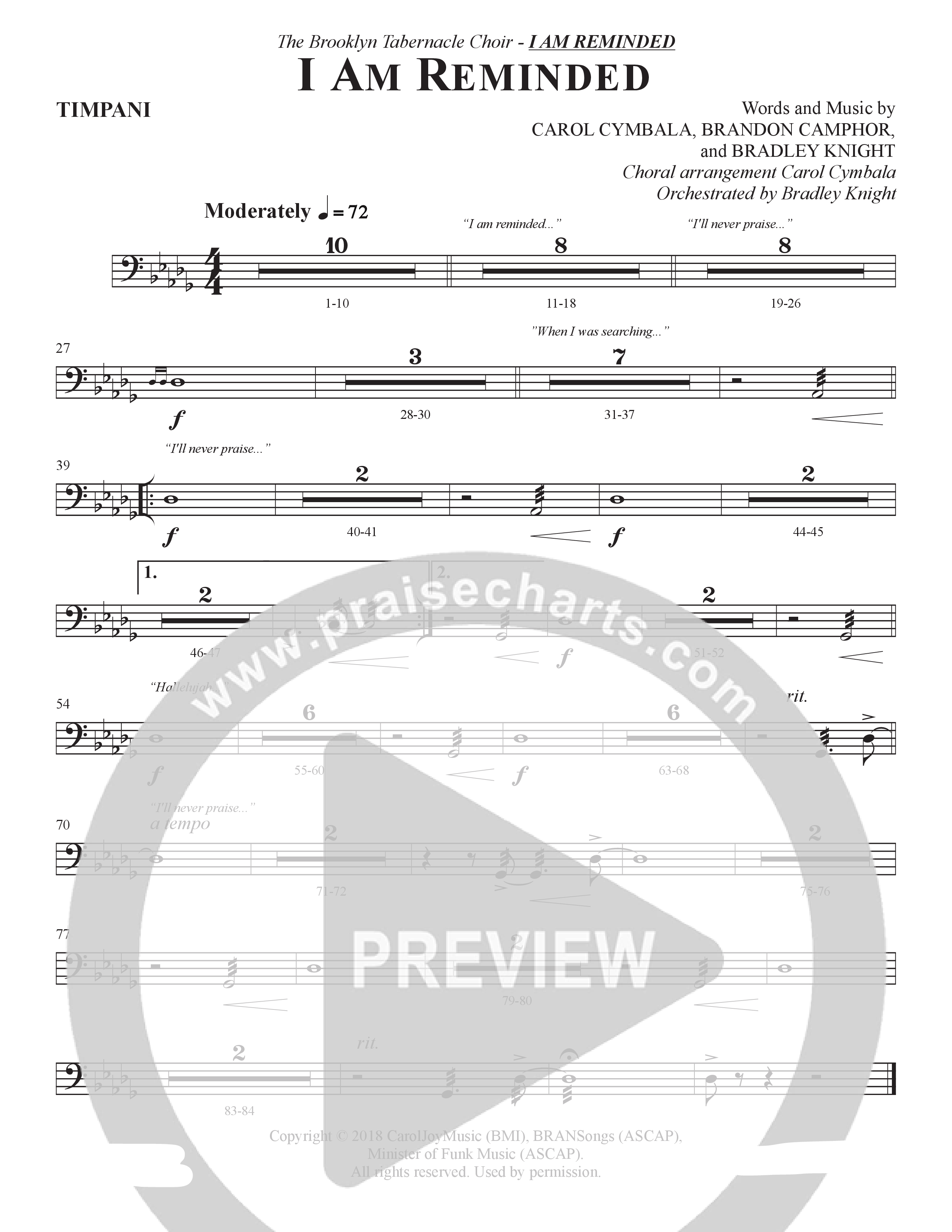I Am Reminded (Choral Anthem SATB) Timpani (The Brooklyn Tabernacle Choir / Nicole Binion / Arr. Carol Cymbala / Orch. Bradley Knight)